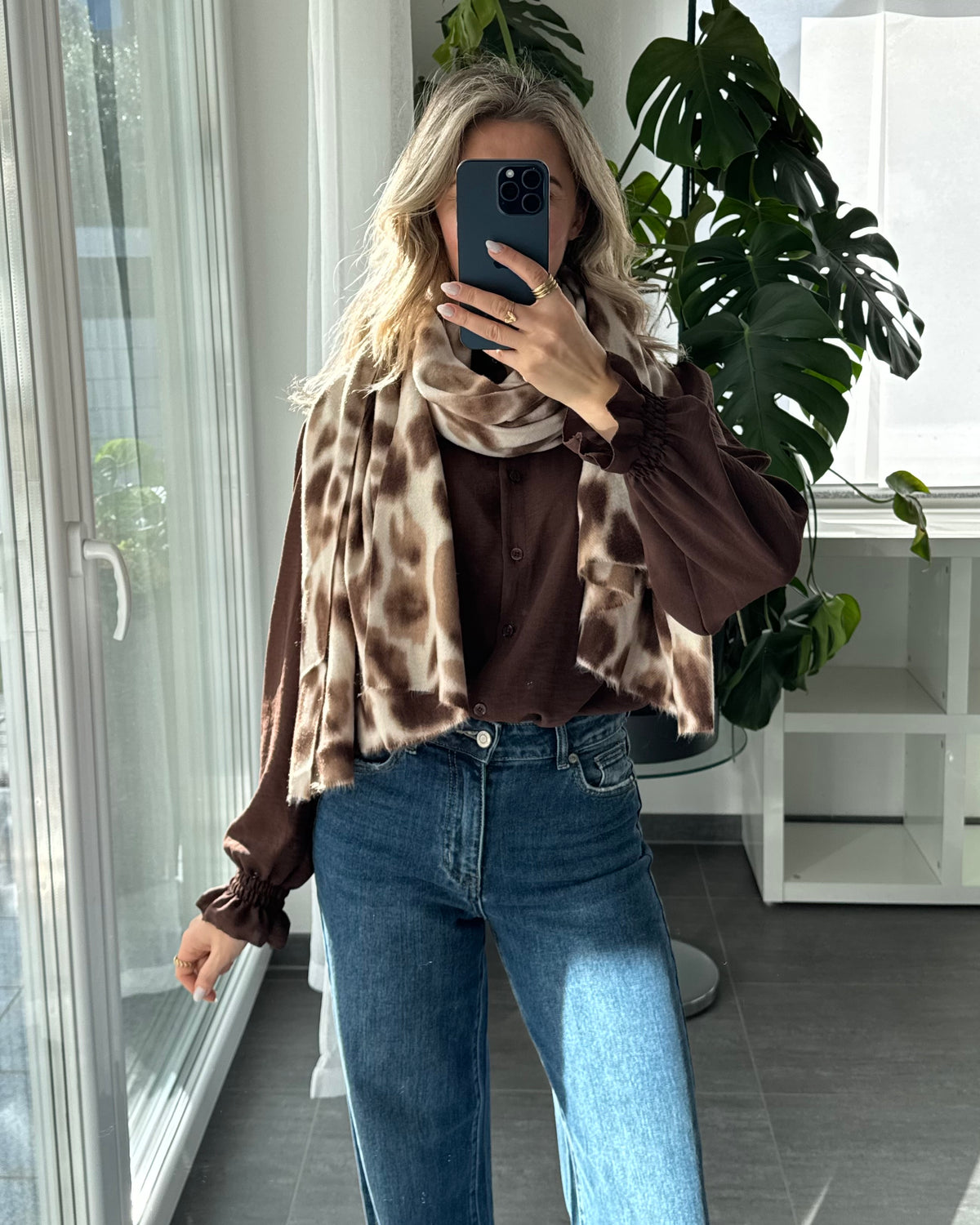 Viskose Schal Leoprint Braun