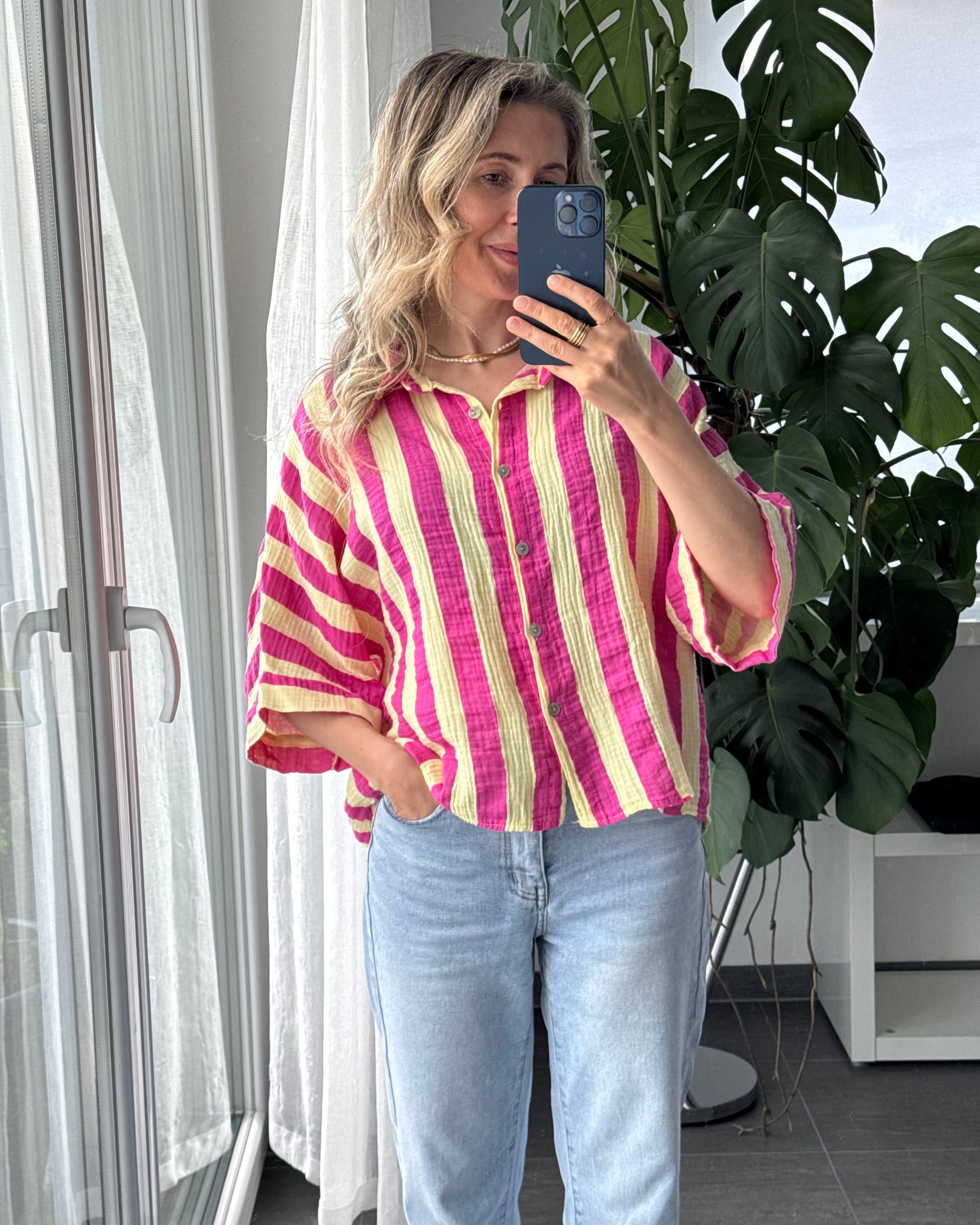 Musselinbluse gestreift pink