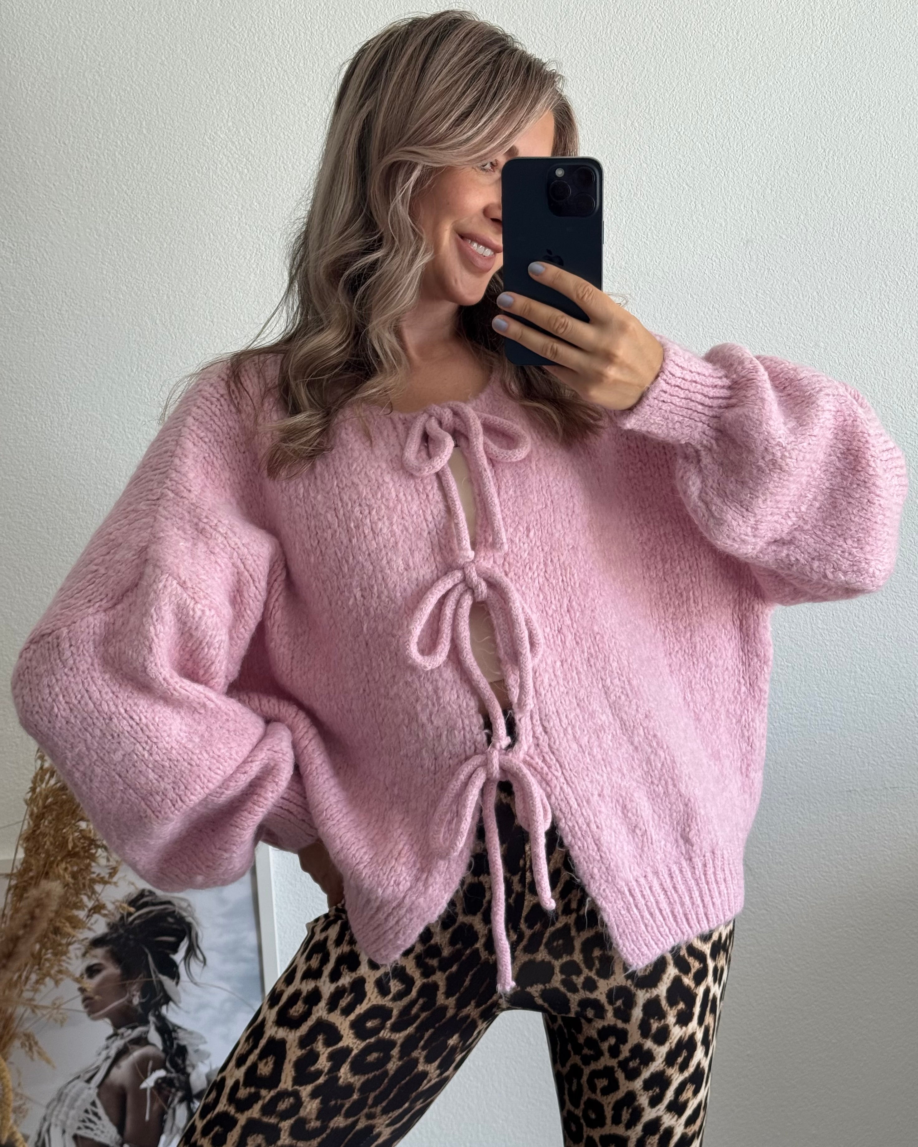 Cardigan mit Schleifen Langarm Rosa