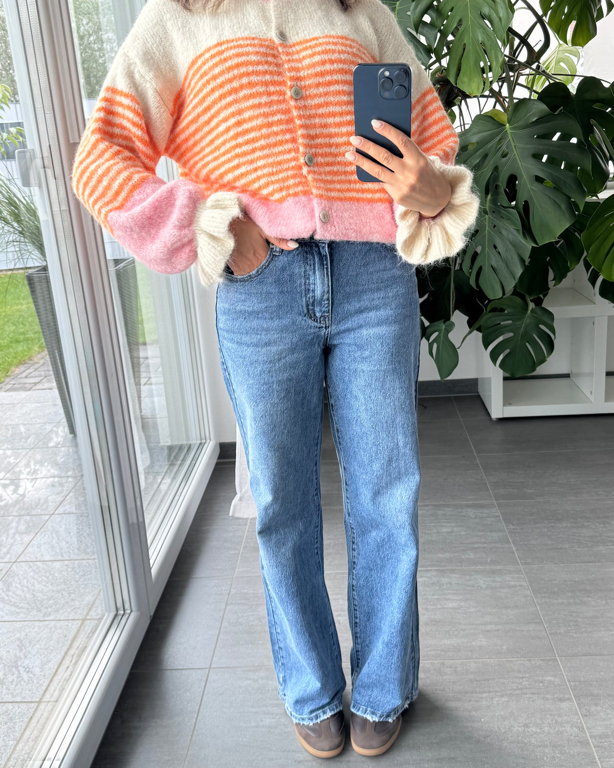 Wide leg stretch Jeans blau