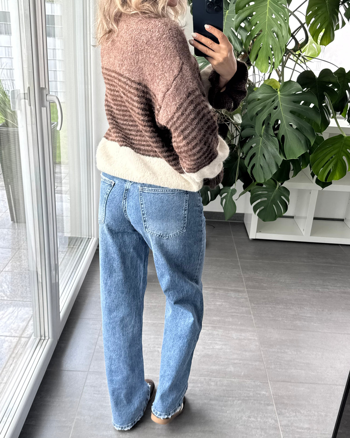 Wide leg stretch Jeans blau
