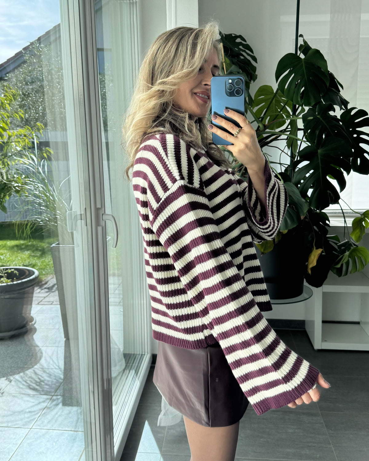 Streifen Strick Zipper Purple