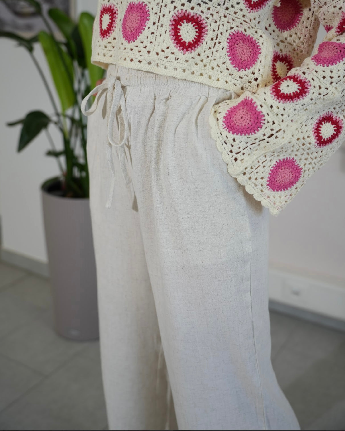 Leinenhose mit breitem Bund