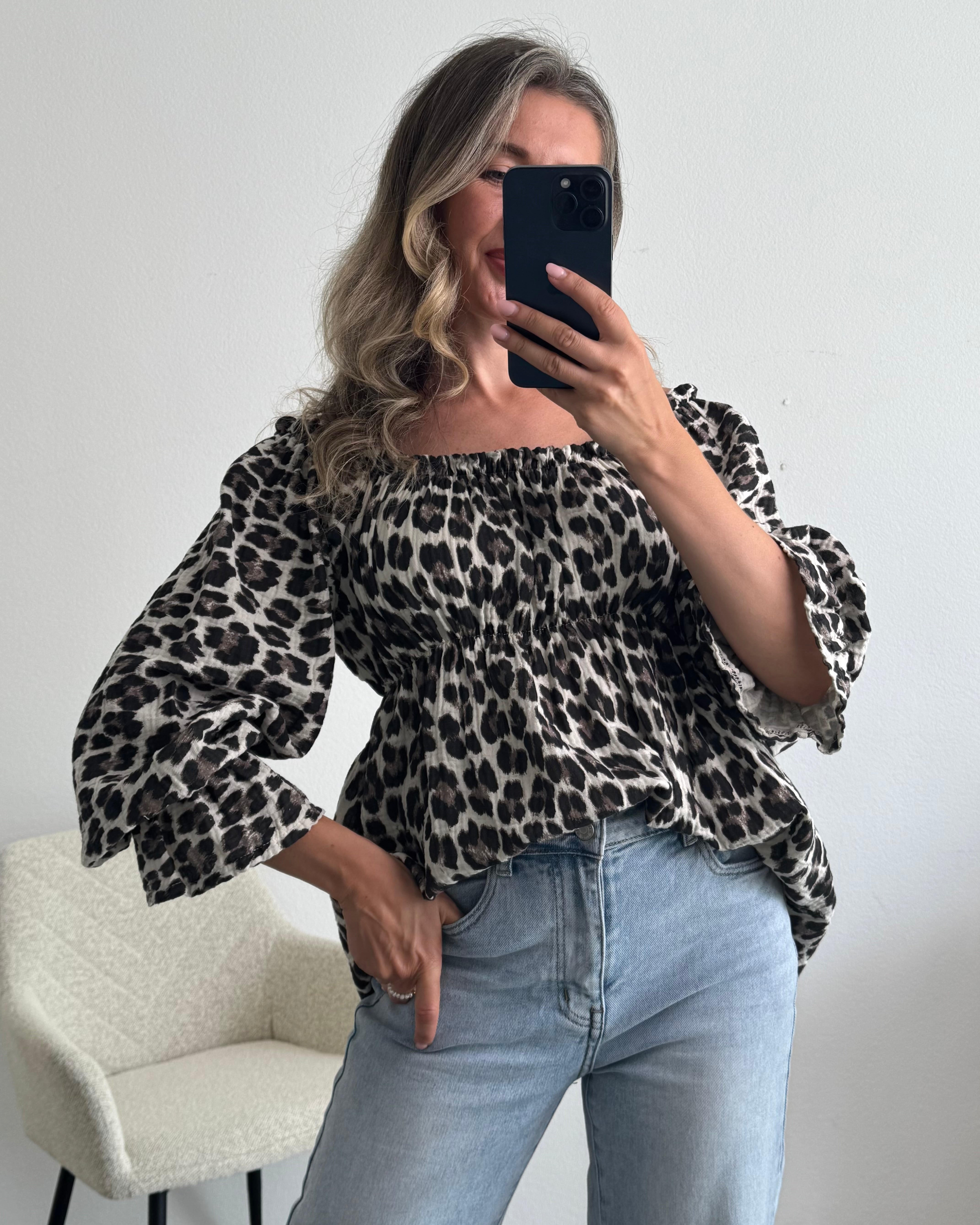 Musselinbluse Leo Grau