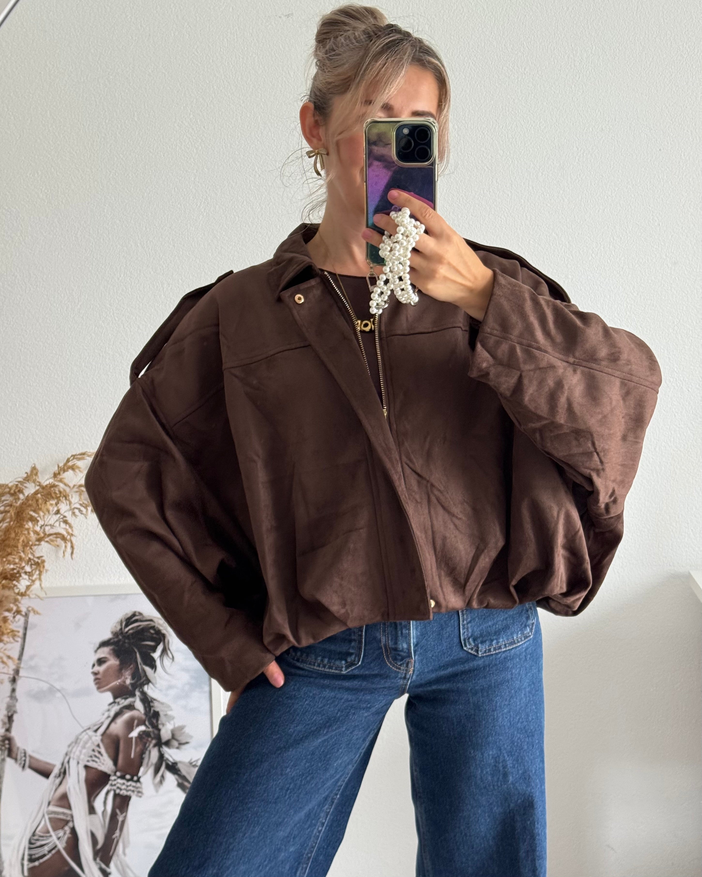 Luxe Suede Bomber Jacket BRAUN