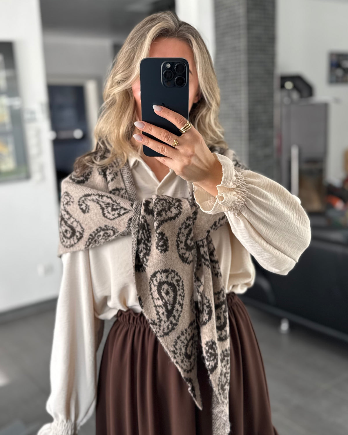 Dreieckstuch mit Paisley-Muster Taupe