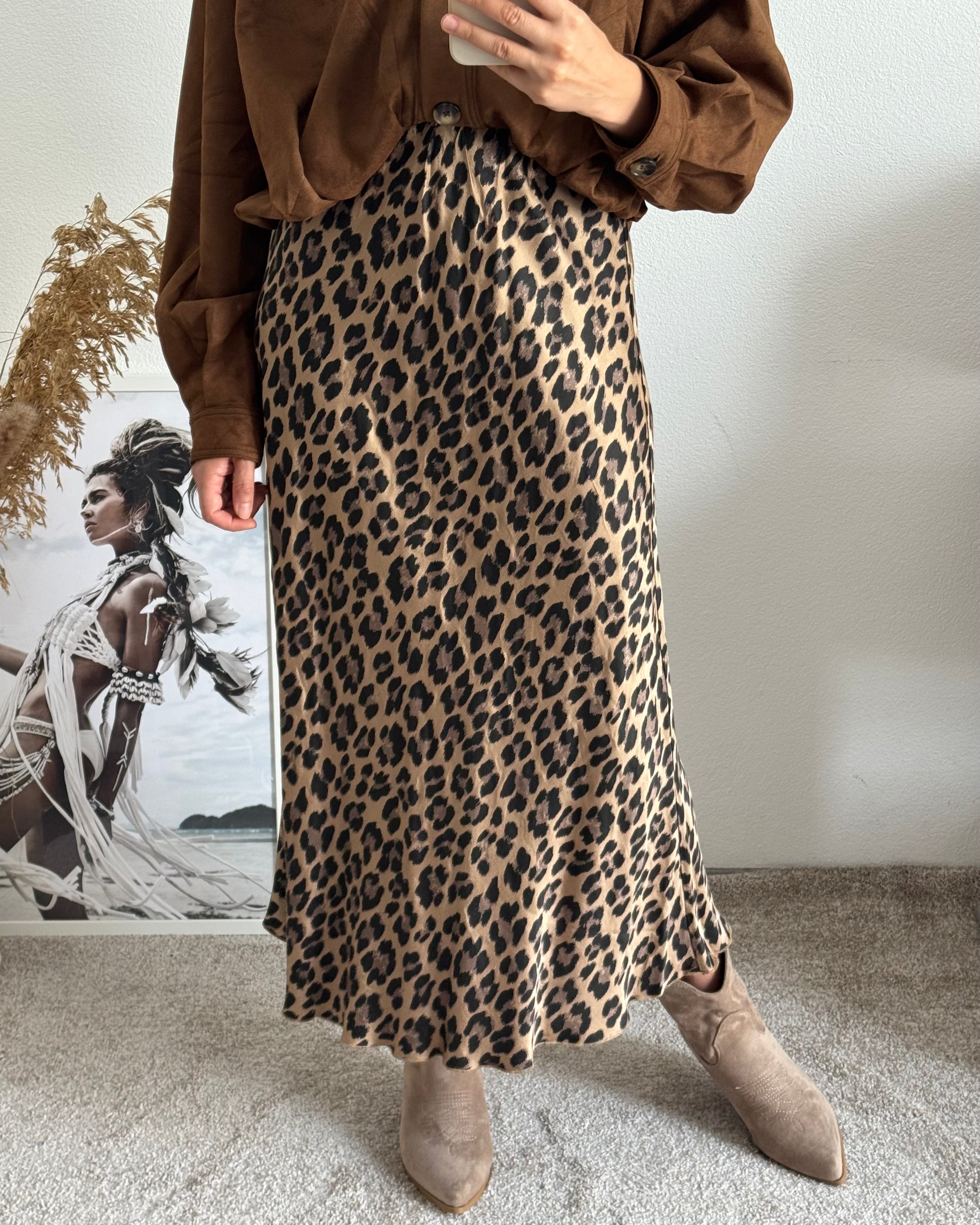 Viskoserock mit Leoprint Maja BRAUN
