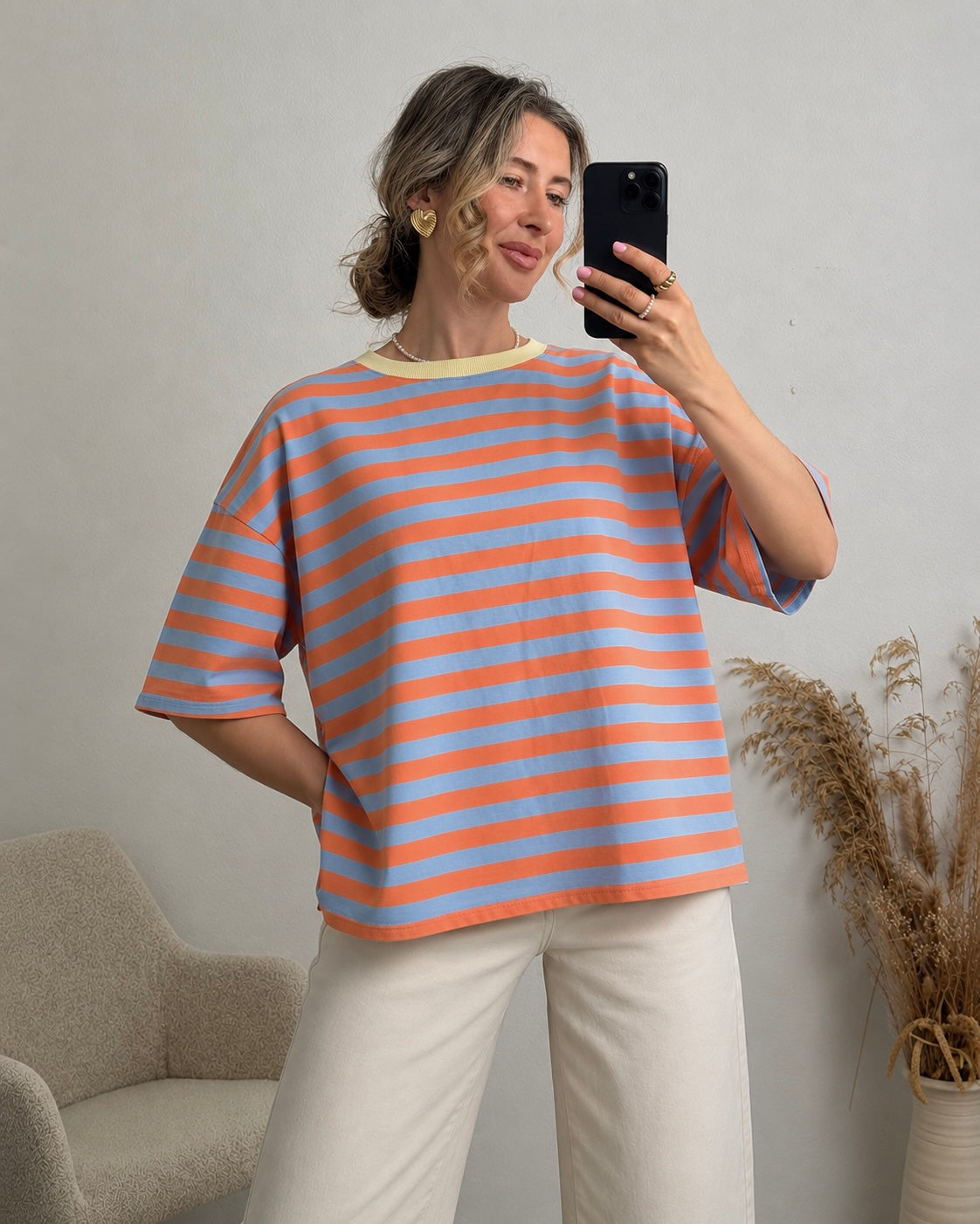 Open Tie Back Shirt Blau/orange