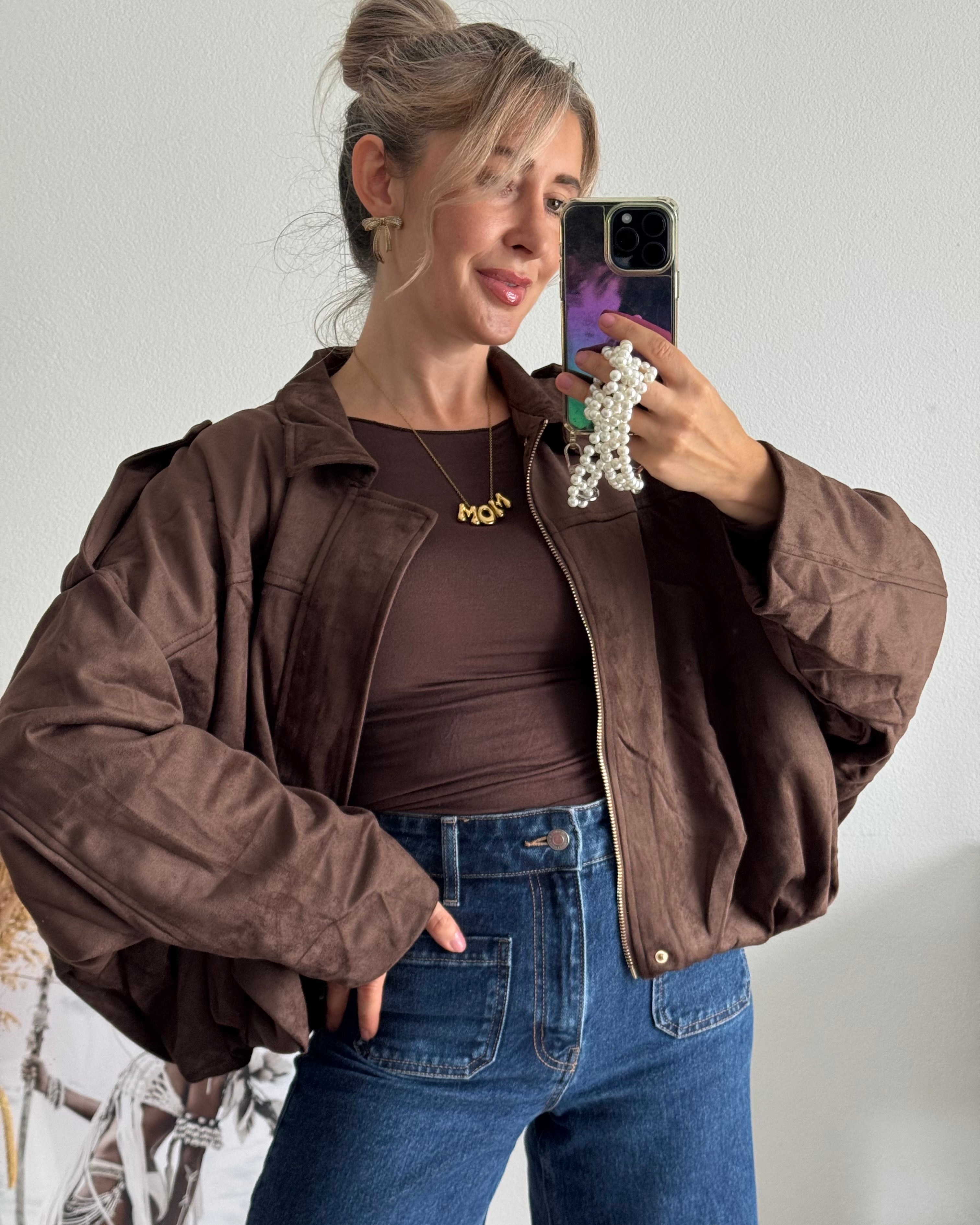 Luxe Suede Bomber Jacket BRAUN