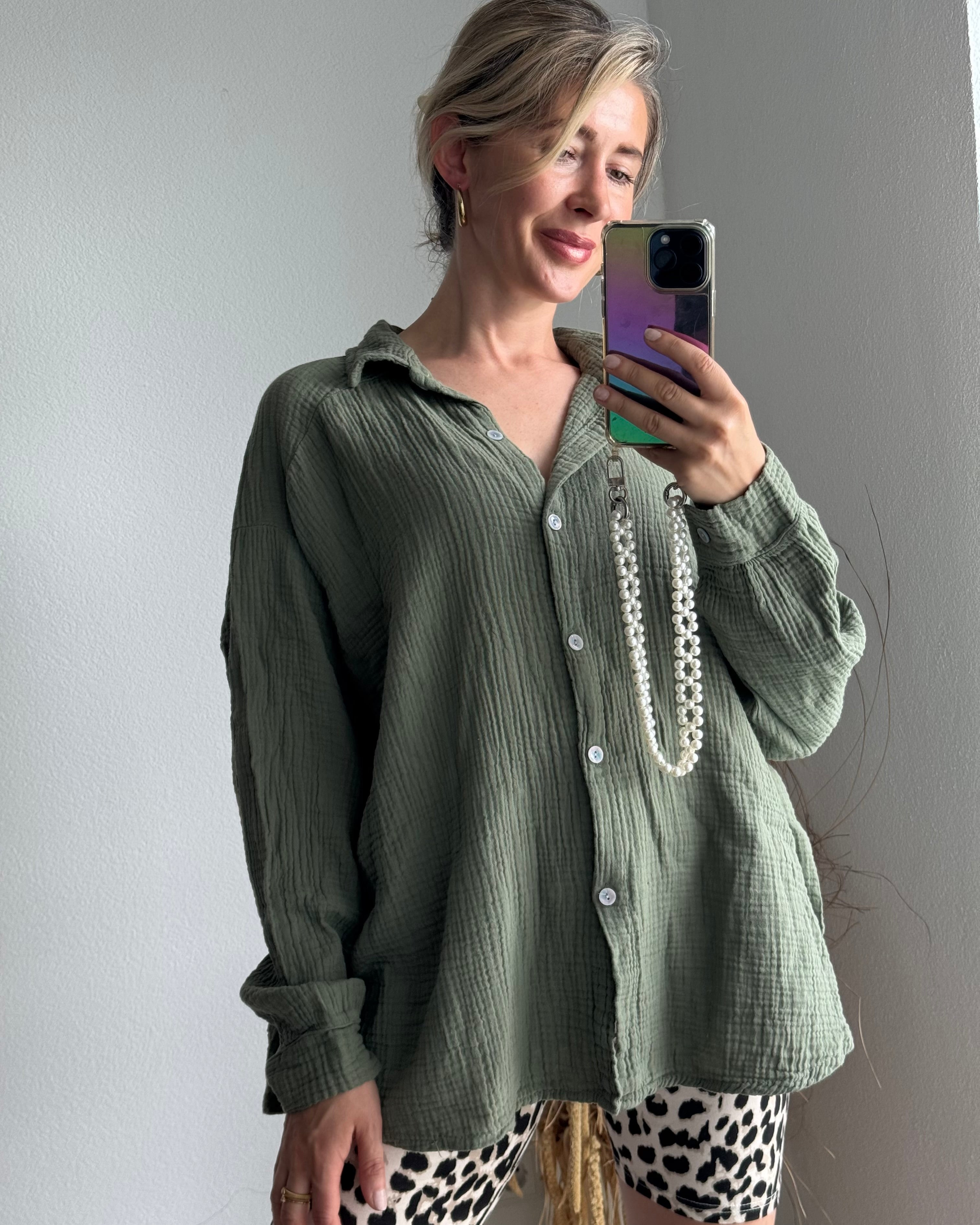 Musselinbluse Khaki