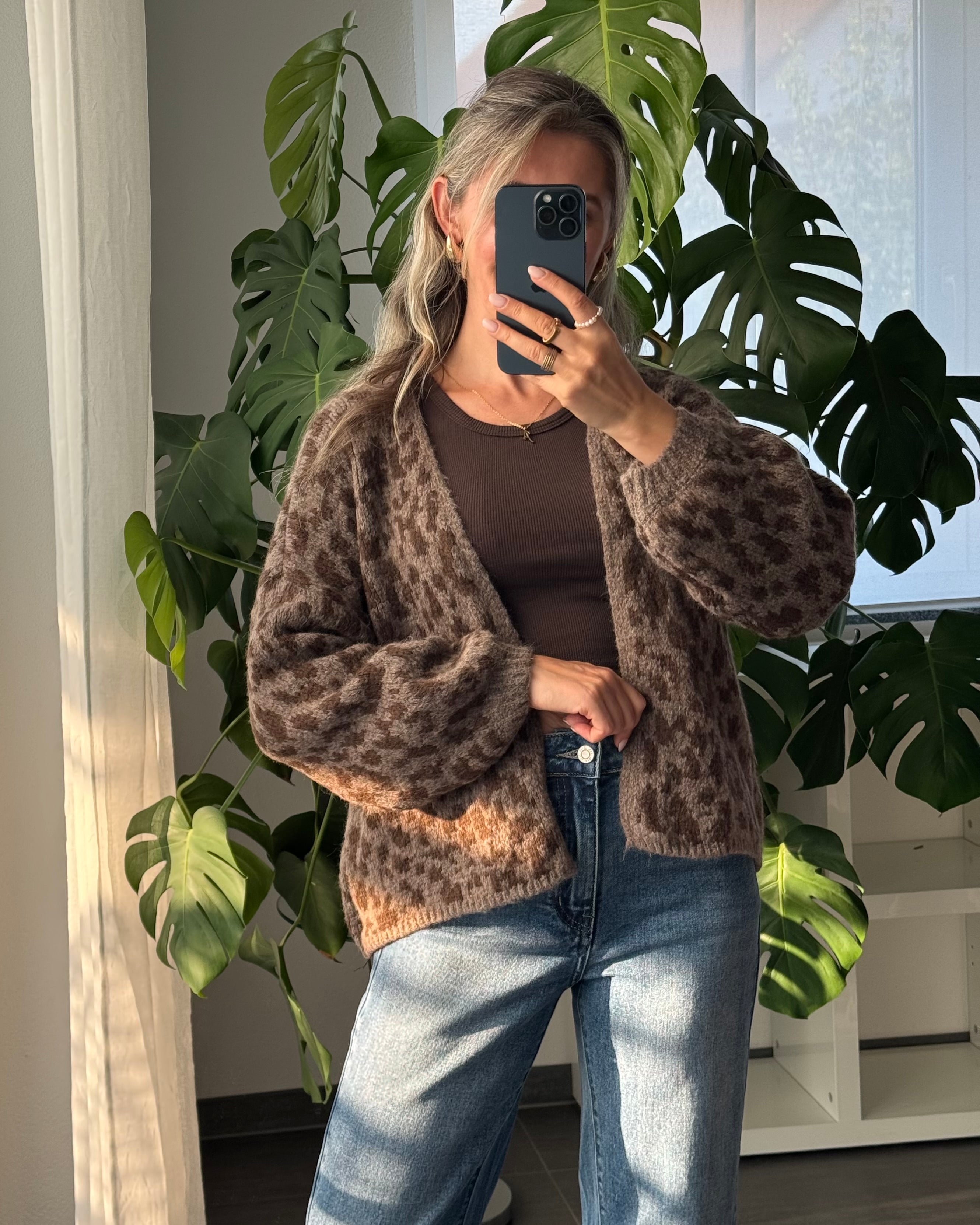 Offener Cardigan mir Leoprint Braun