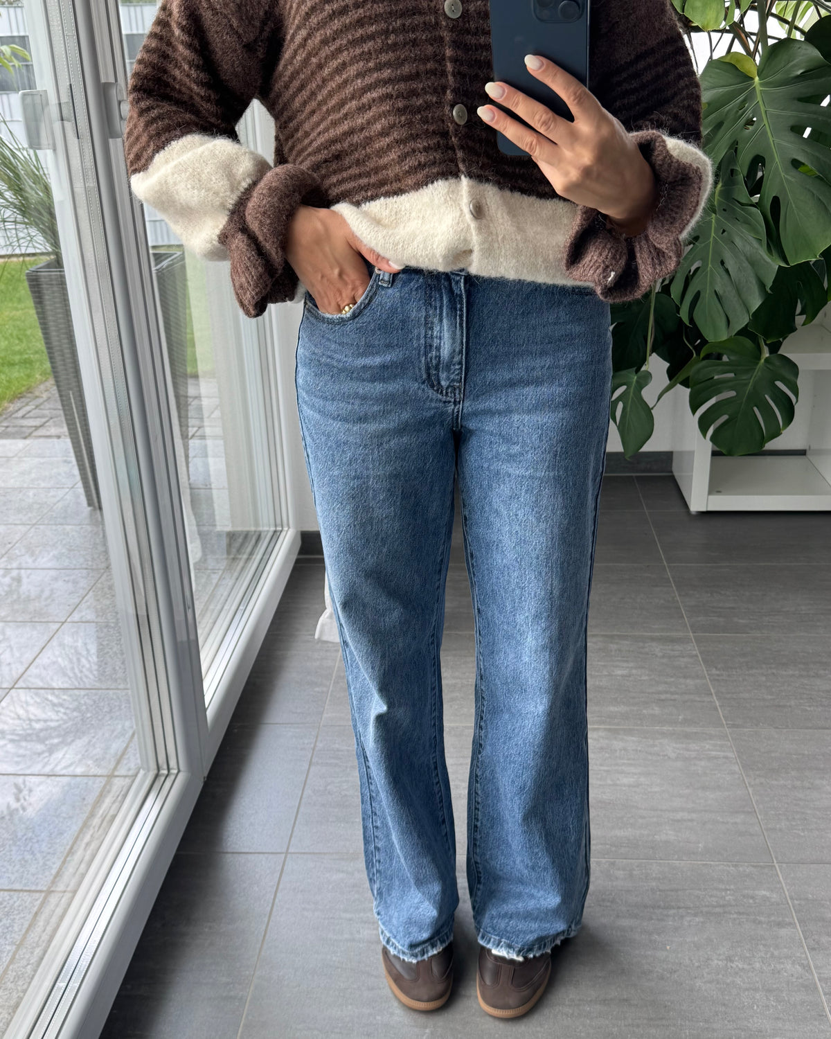 Wide leg stretch Jeans blau