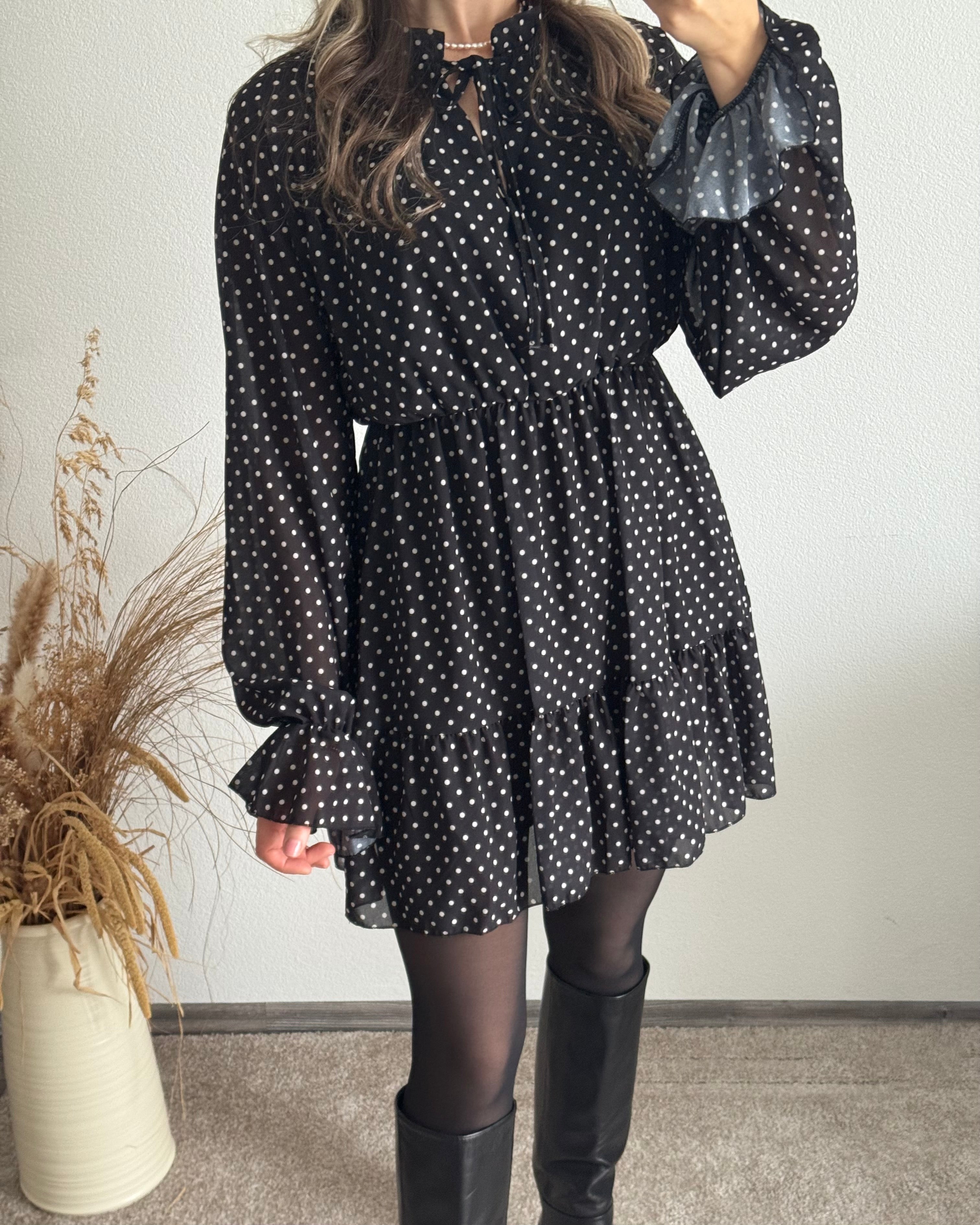 Kleid Polka Dot Schwarz
