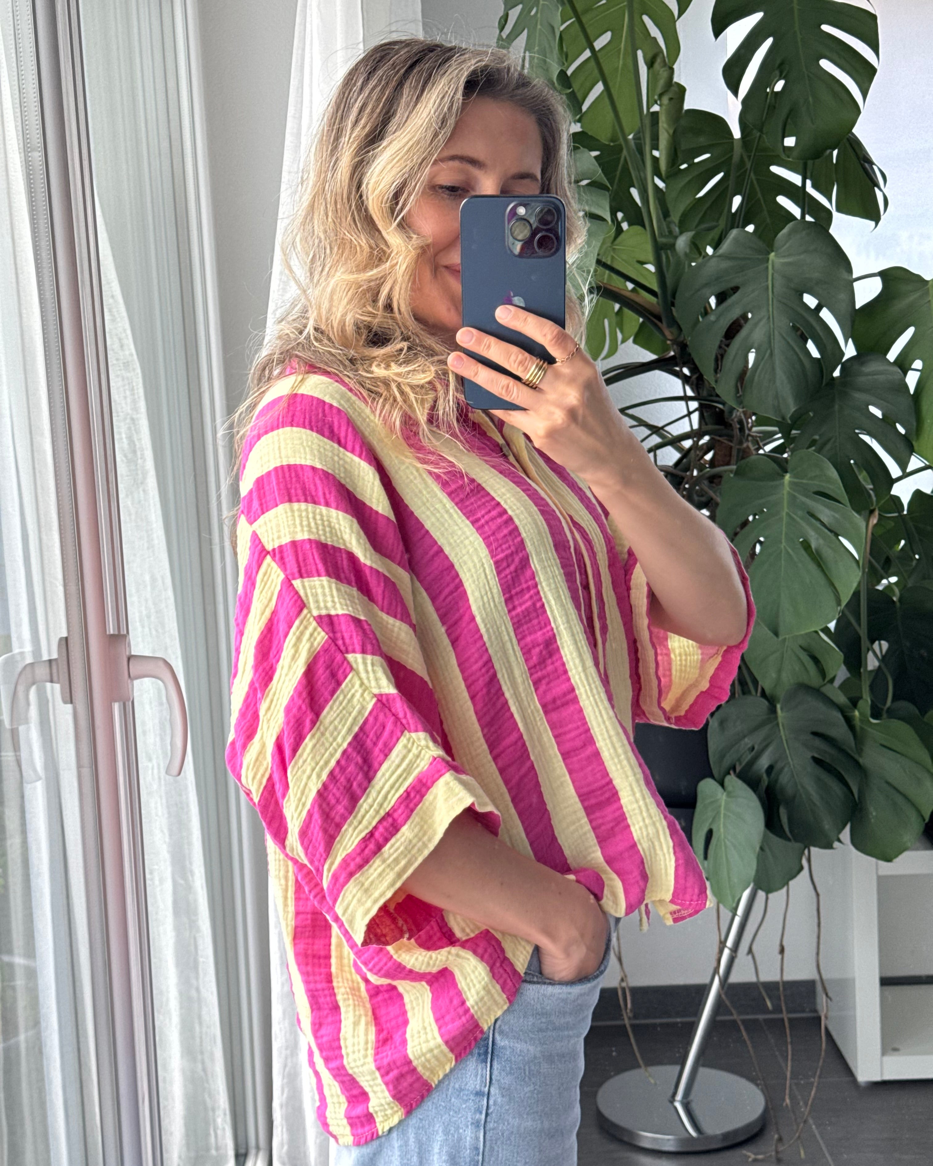 Musselinbluse gestreift pink