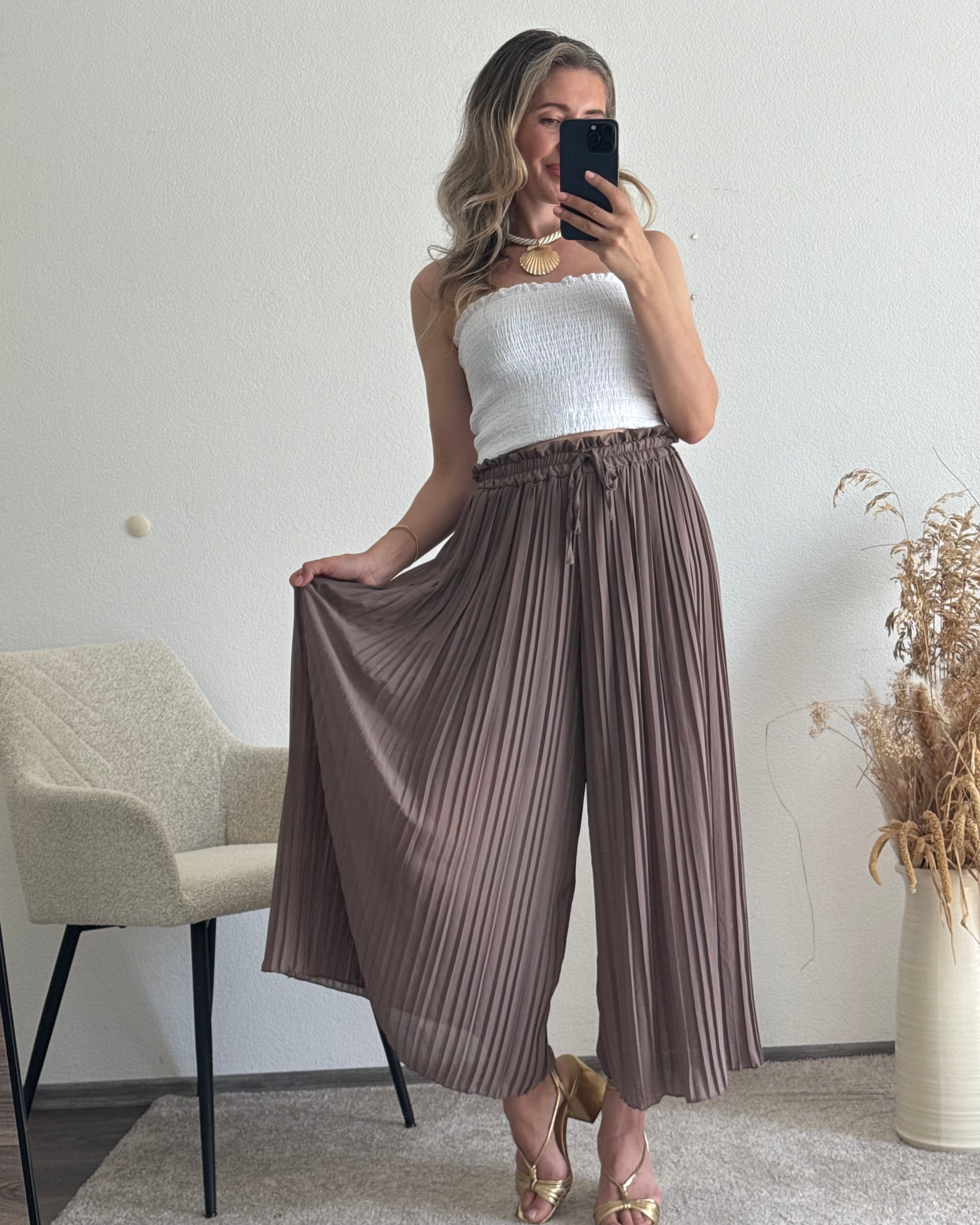 Plisseehose Taupe