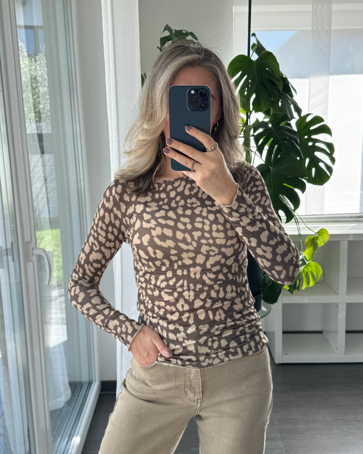 Kaschmir Longsleeve Leo Taupe Premium-Qualität