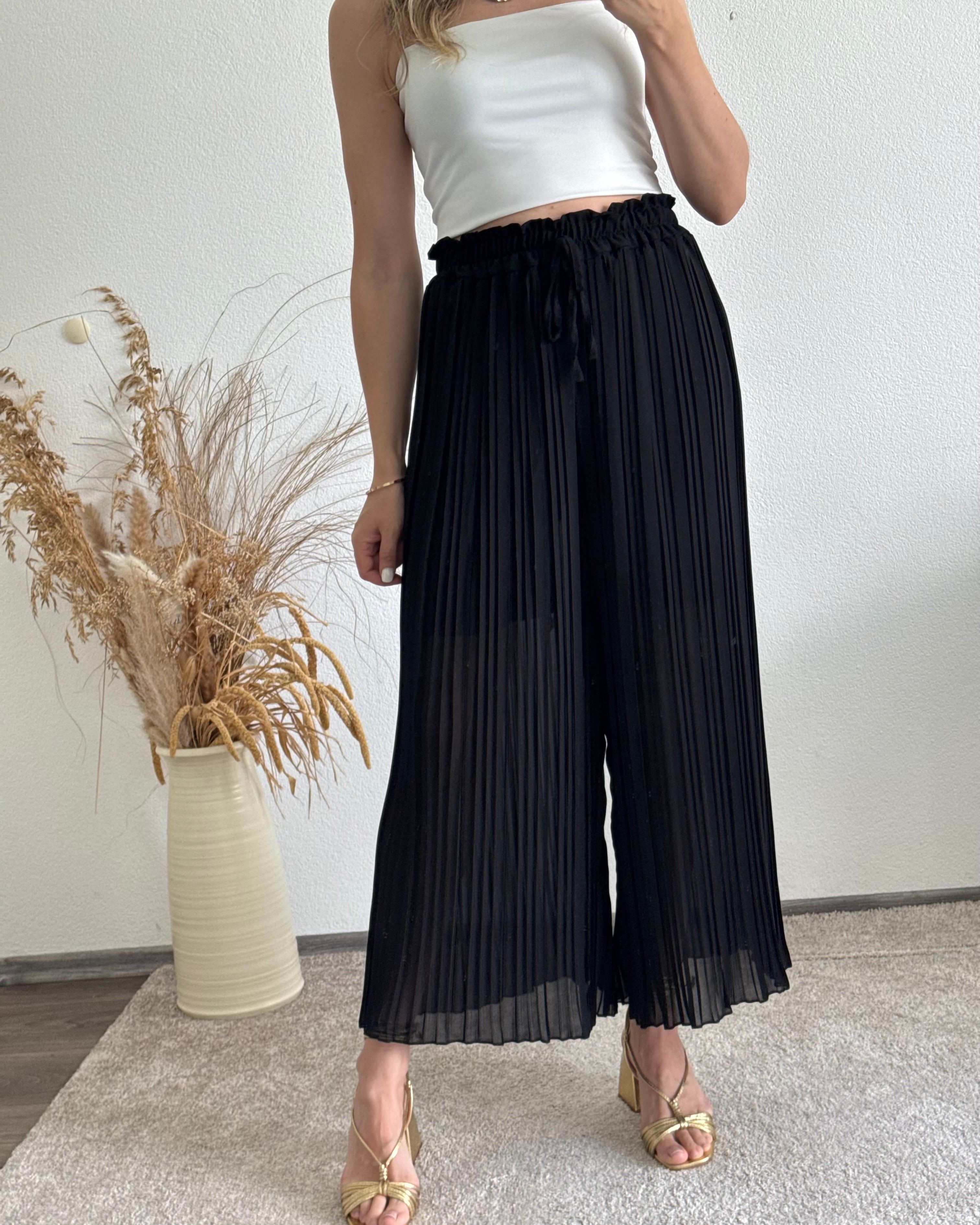 Plisseehose Schwarz