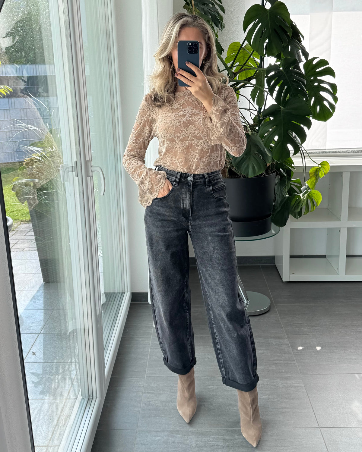 Rüschen Spitzentop beige