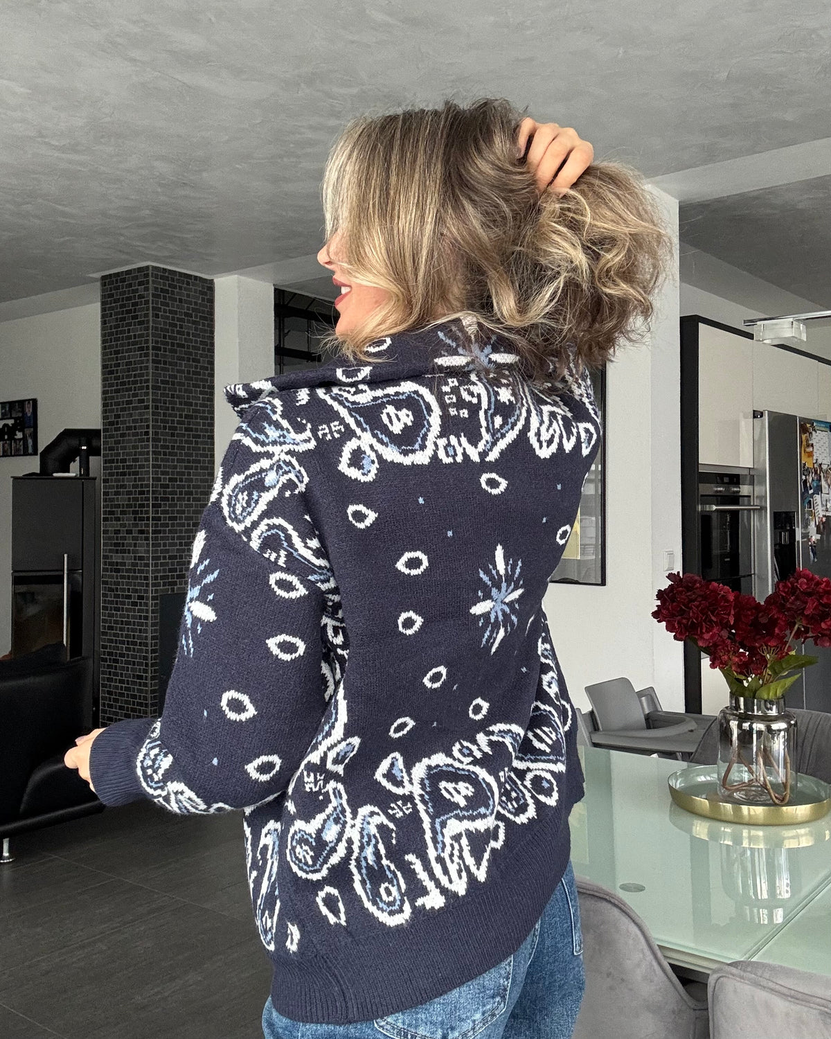 Zip Cardigan Paisley Blau
