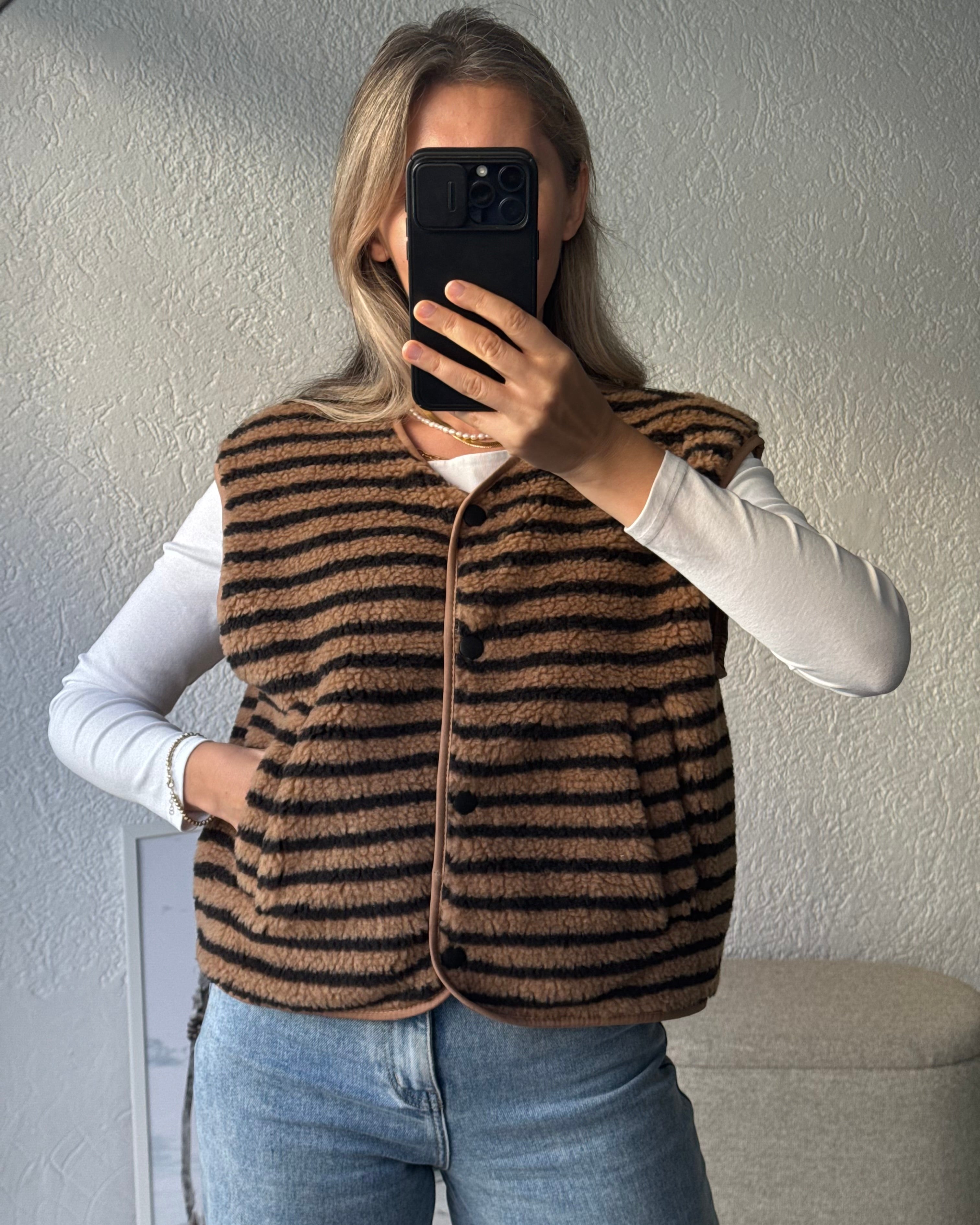 Teddyweste Stripes Braun