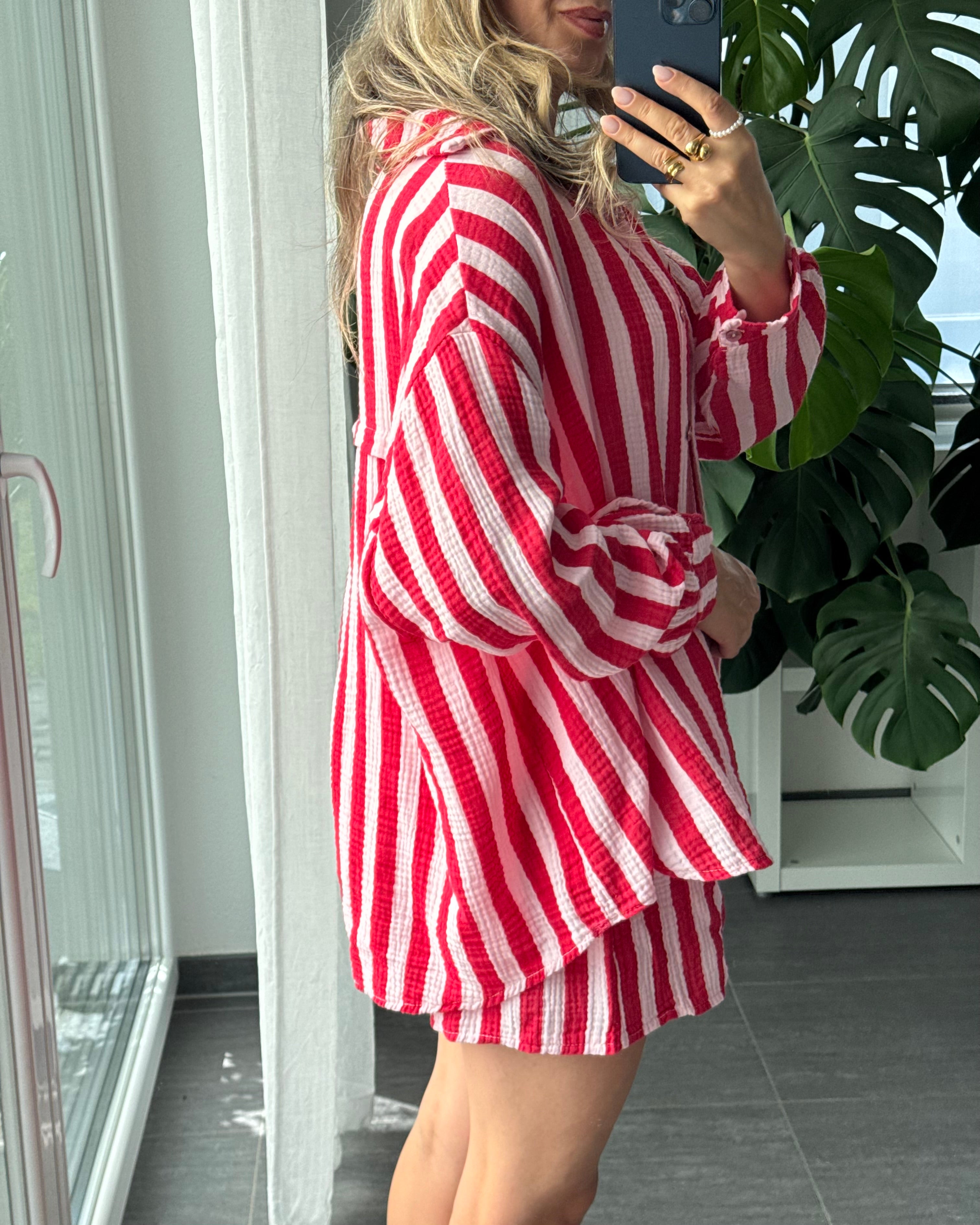Musselin-Set – Bluse & Shorts Rot