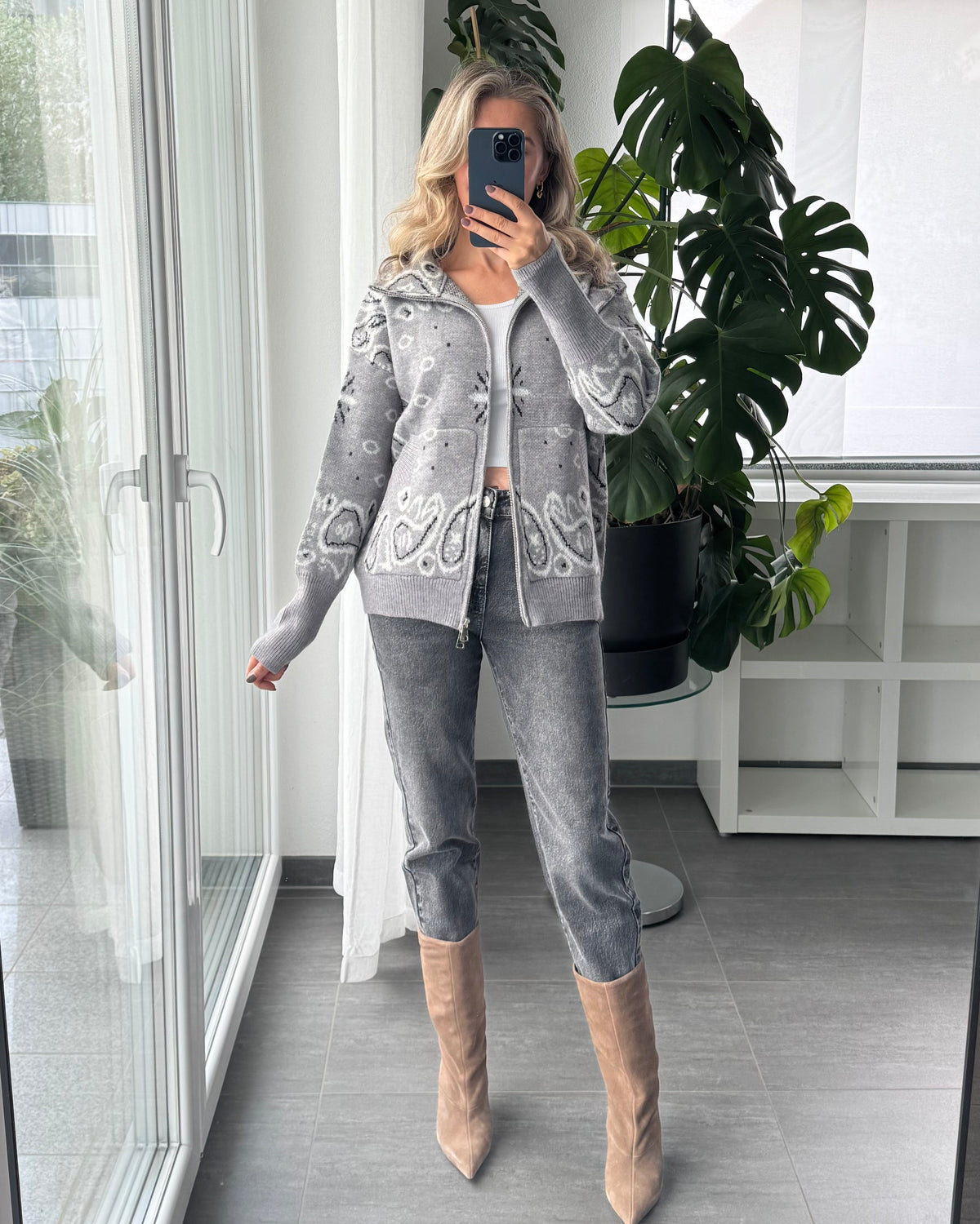 Zip Cardigan Paisley Grau