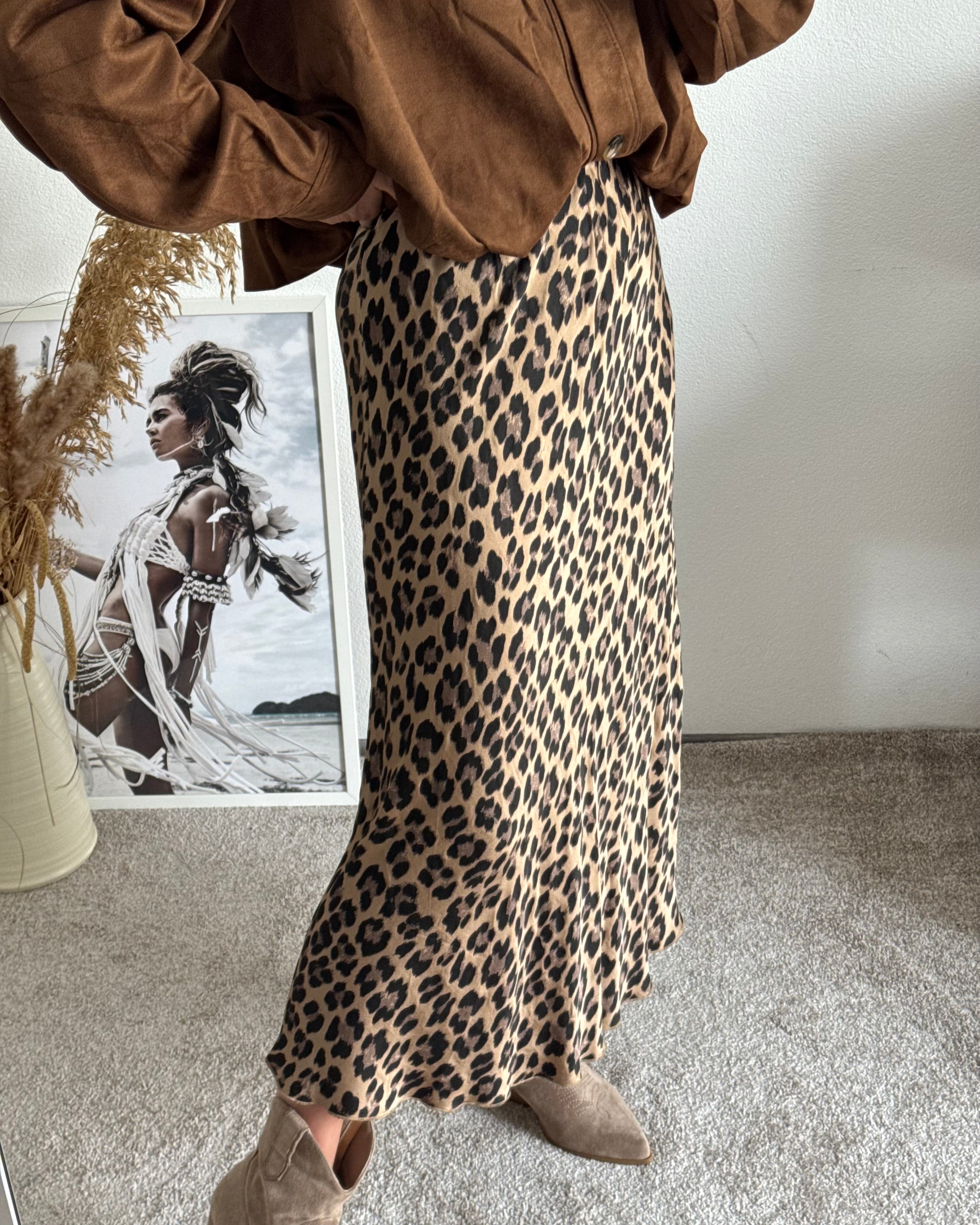 Viskoserock mit Leoprint Maja BRAUN