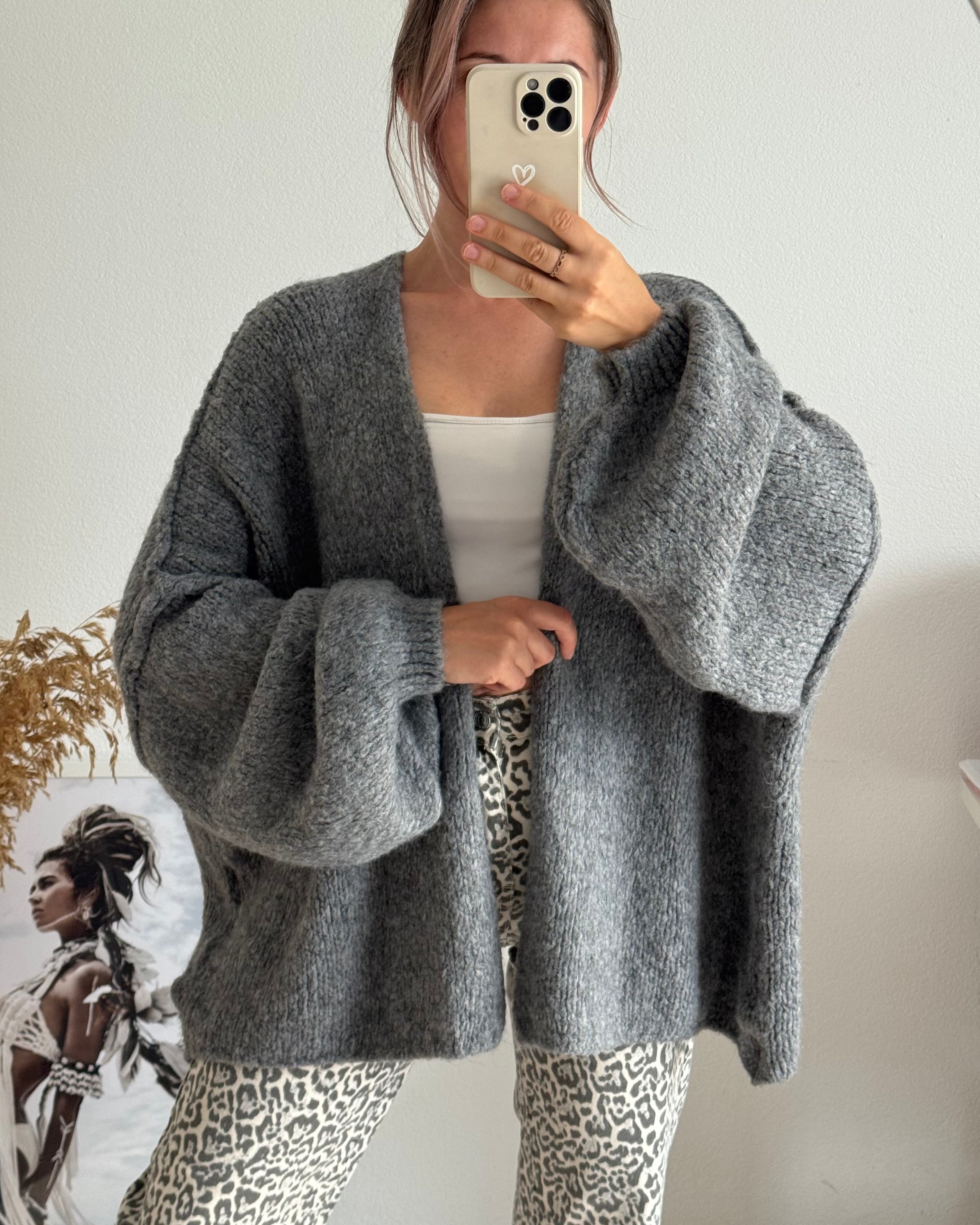 Offener Oversize Cardigan Lea GRAU