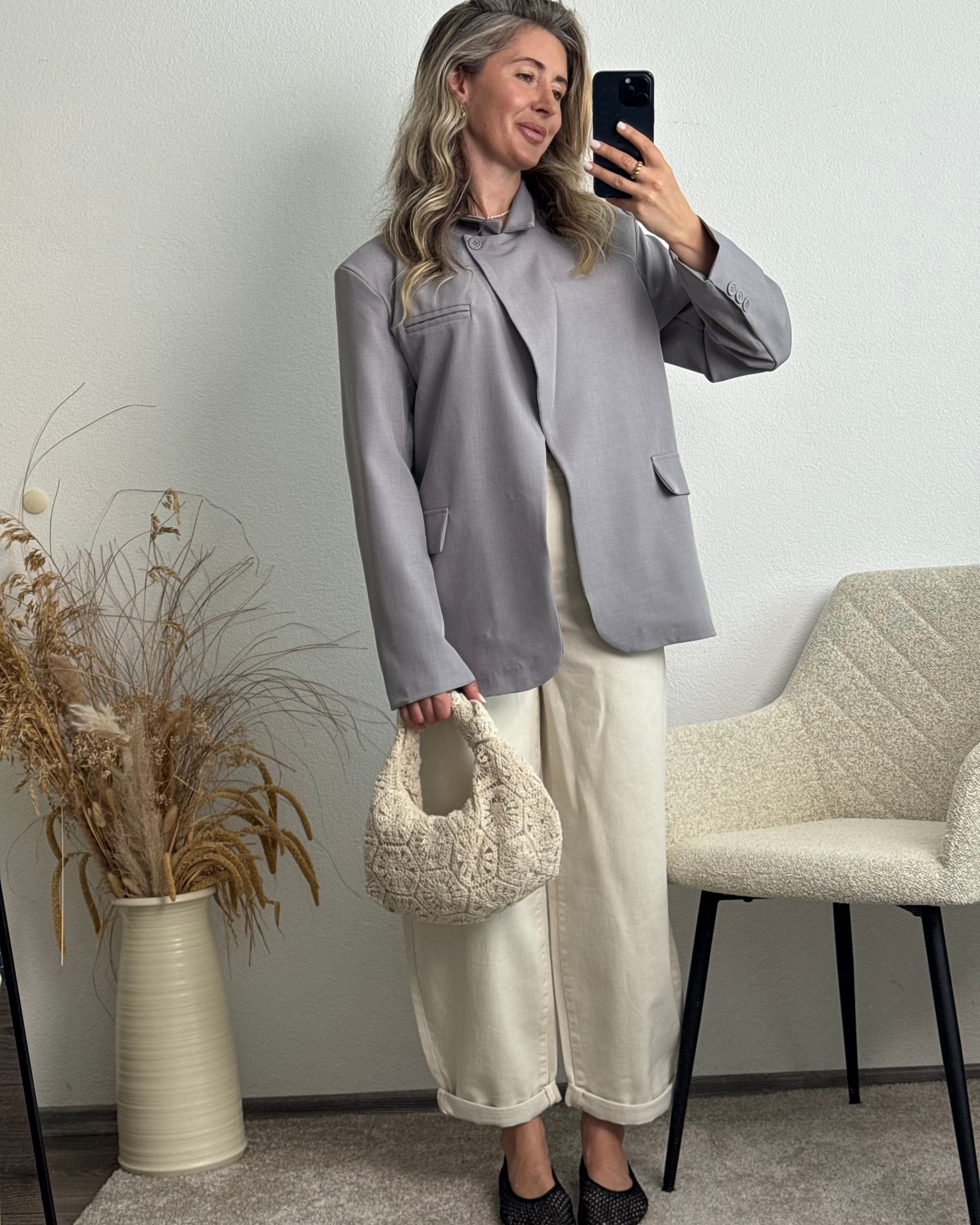 High Neck Blazer grau