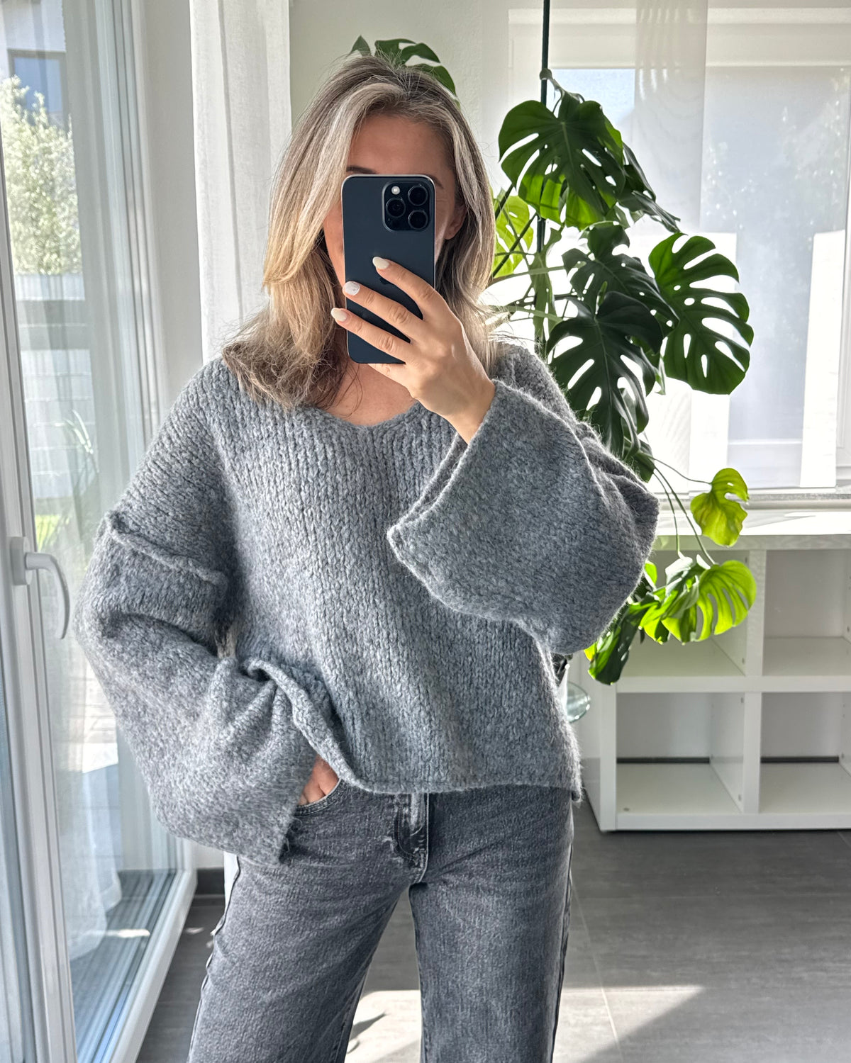 Strickpullover Fluffy grau