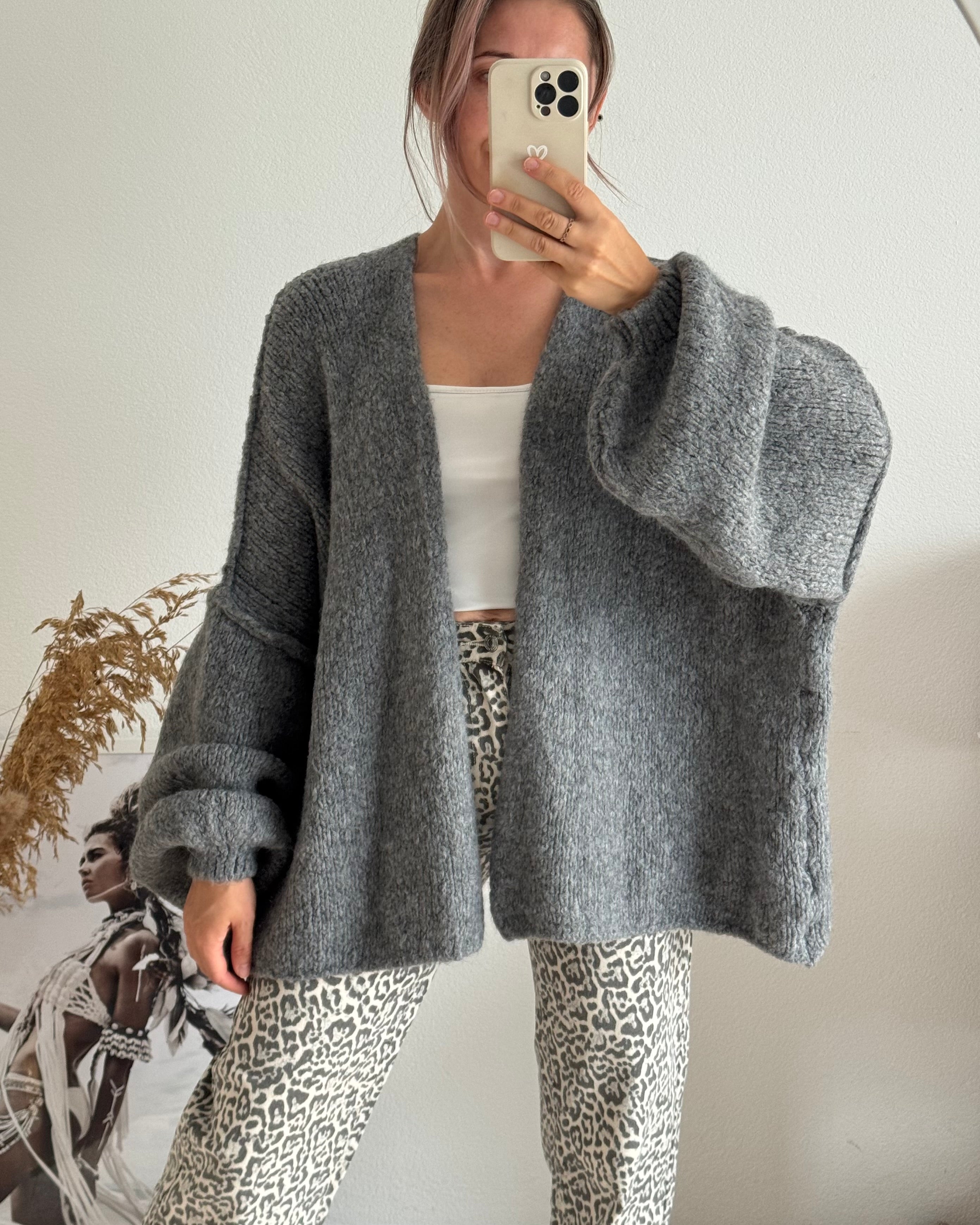 Offener Oversize Cardigan Lea GRAU