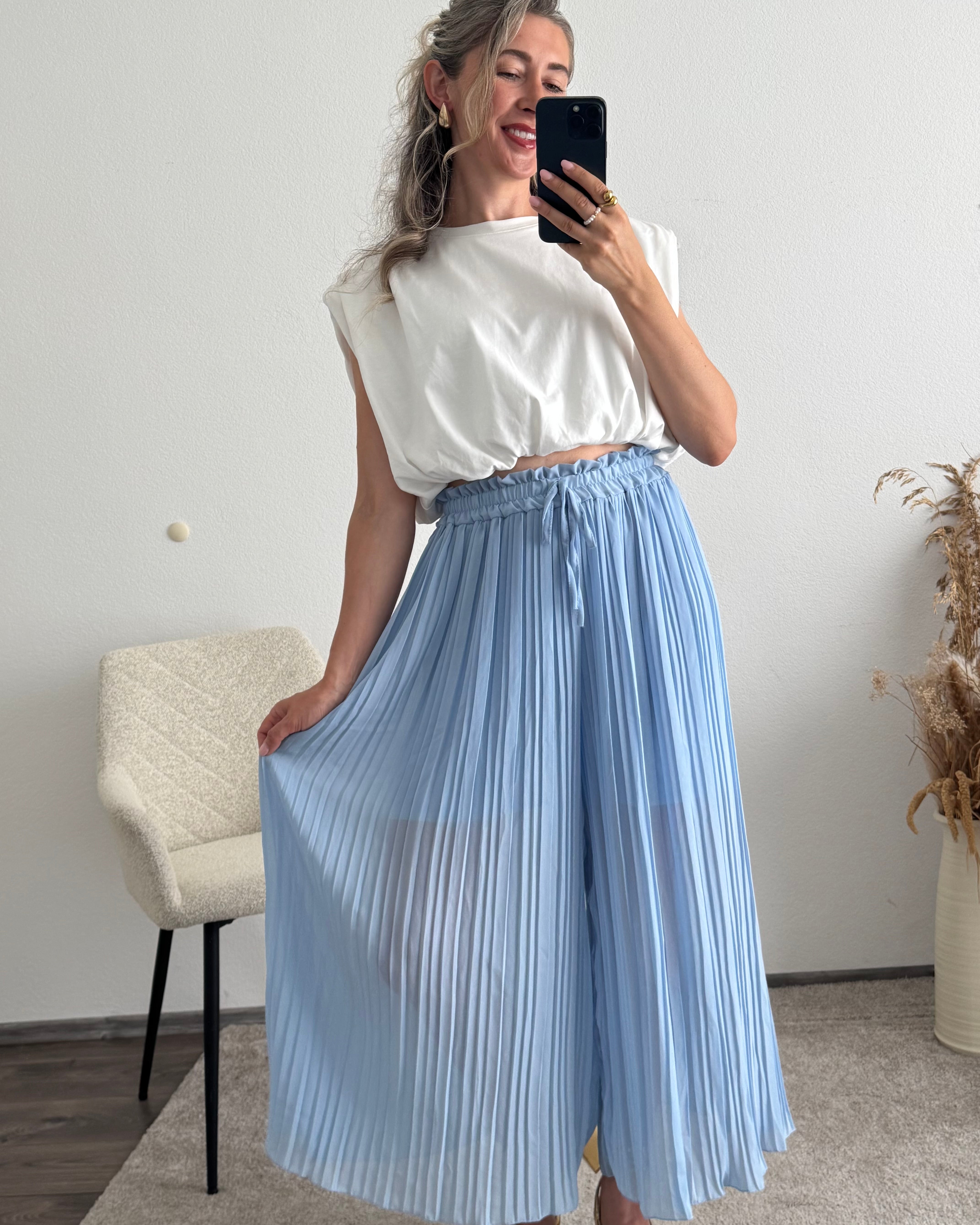 Plisseehose Hellblau