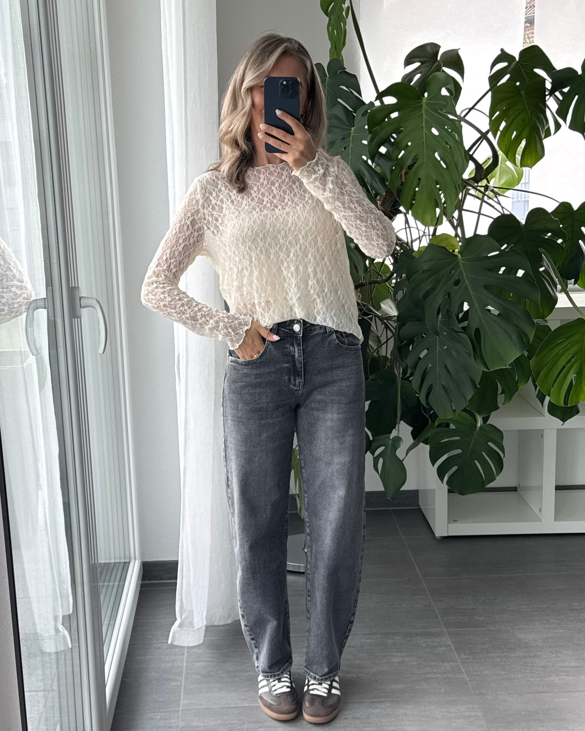 Stretch Barrel Jeans Grau