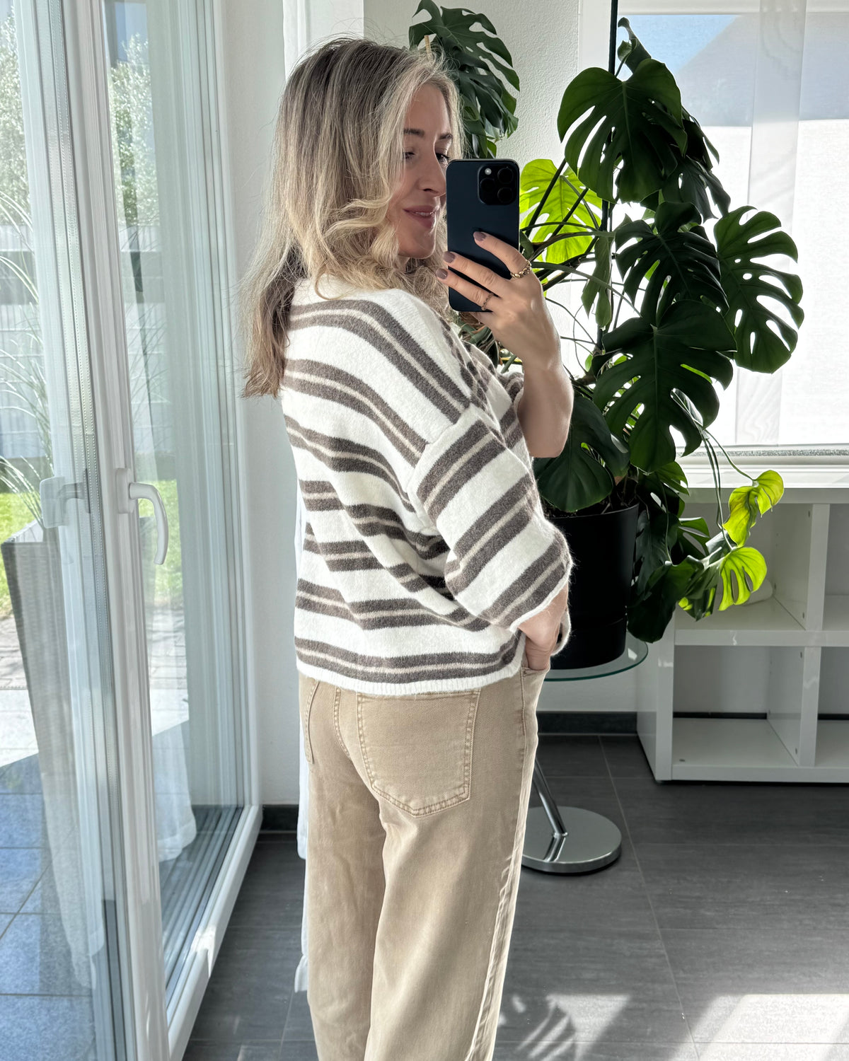 Cardigan Molly Stripes Taupe Creme