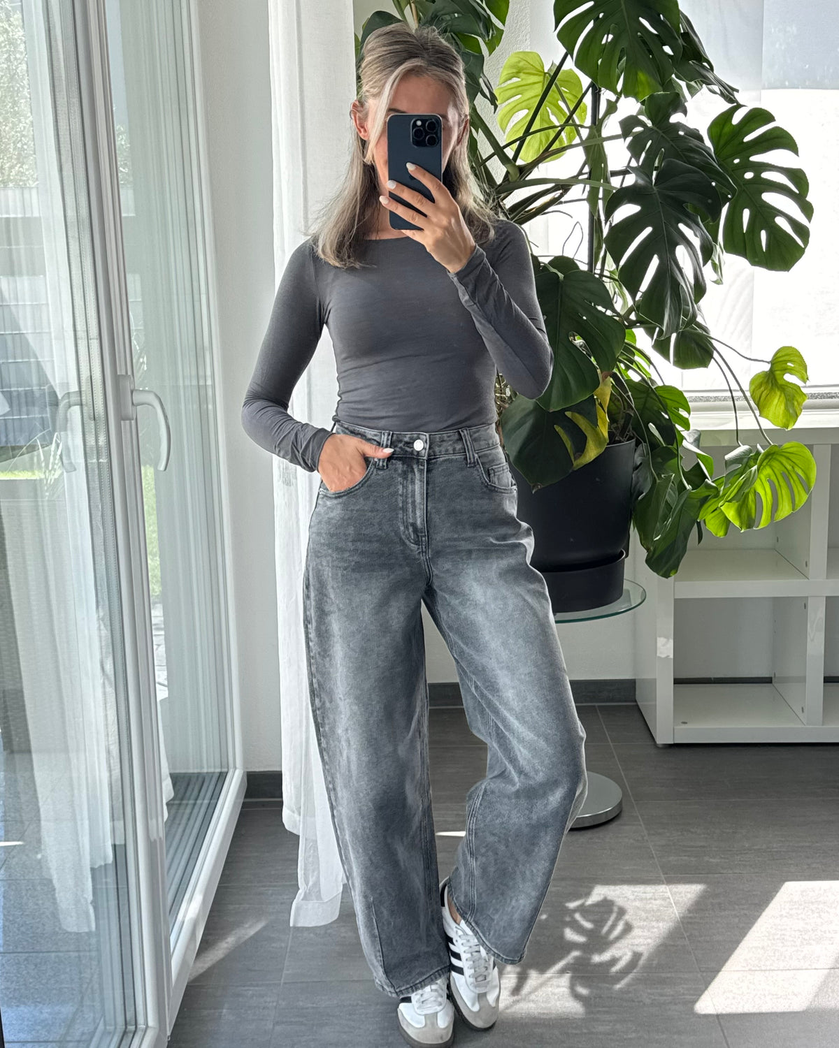 Stretch Barrel Jeans Dunkelgrau