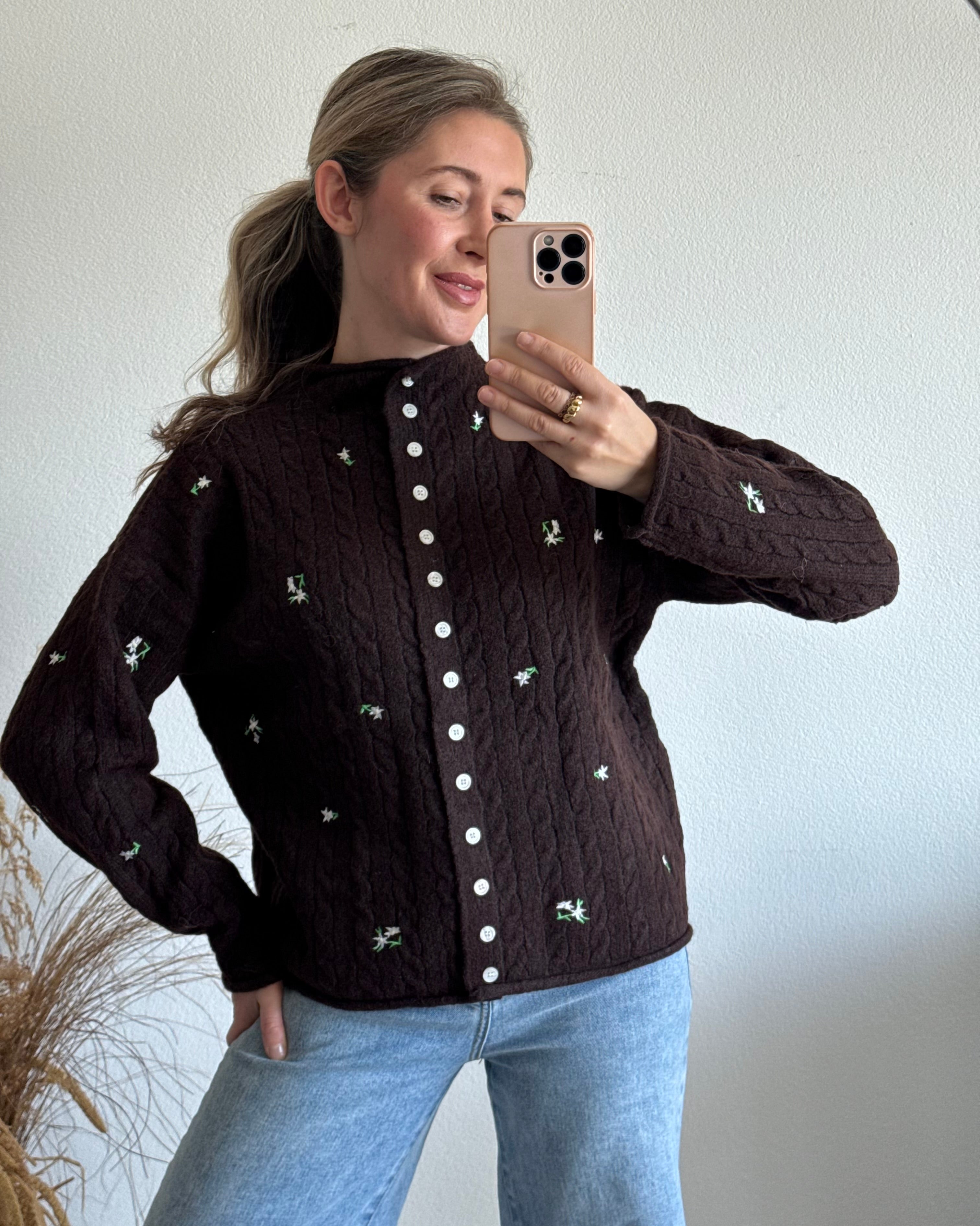 Cardigan Flower Dream DUNKELBRAUN