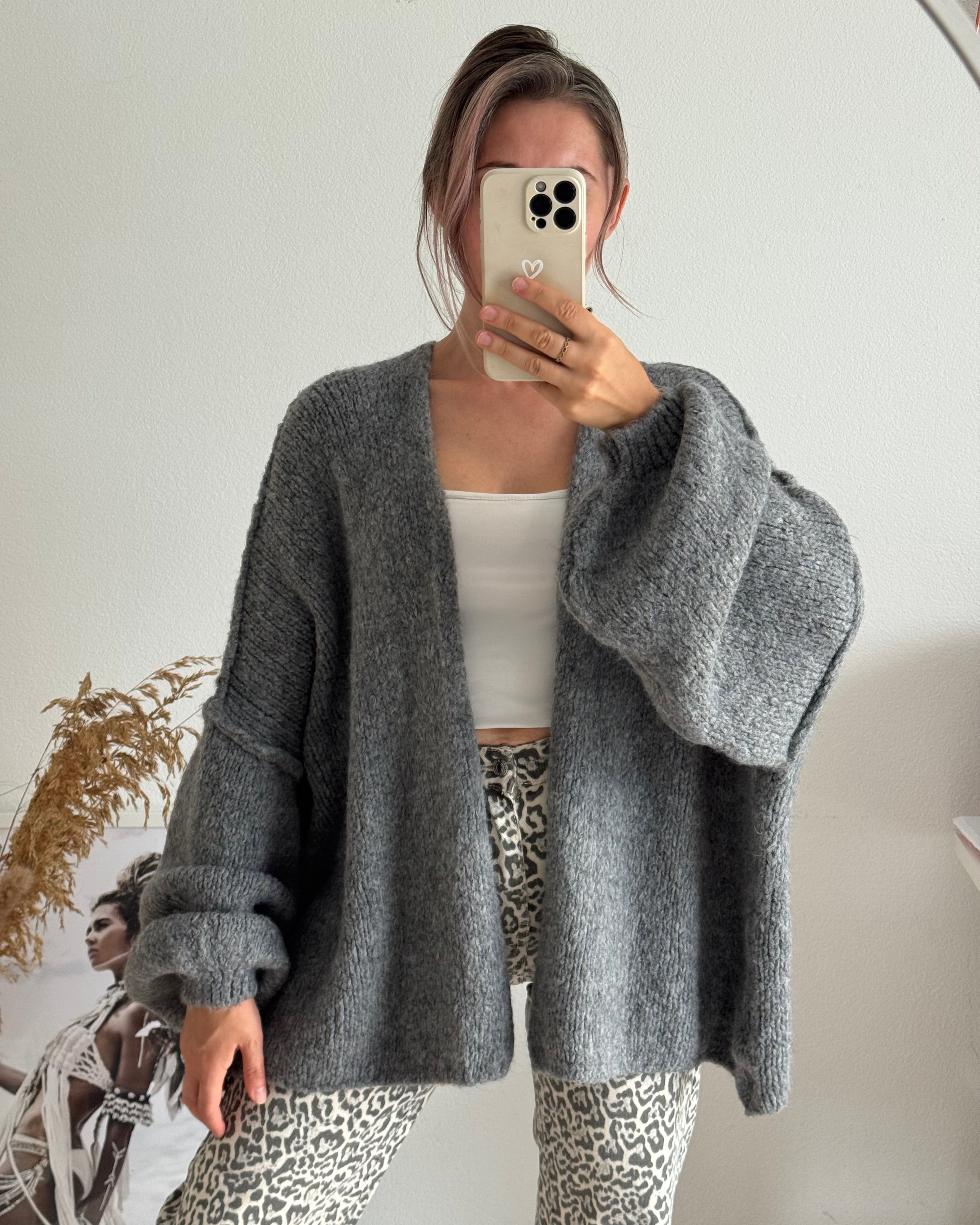 Offener Oversize Cardigan Lea GRAU