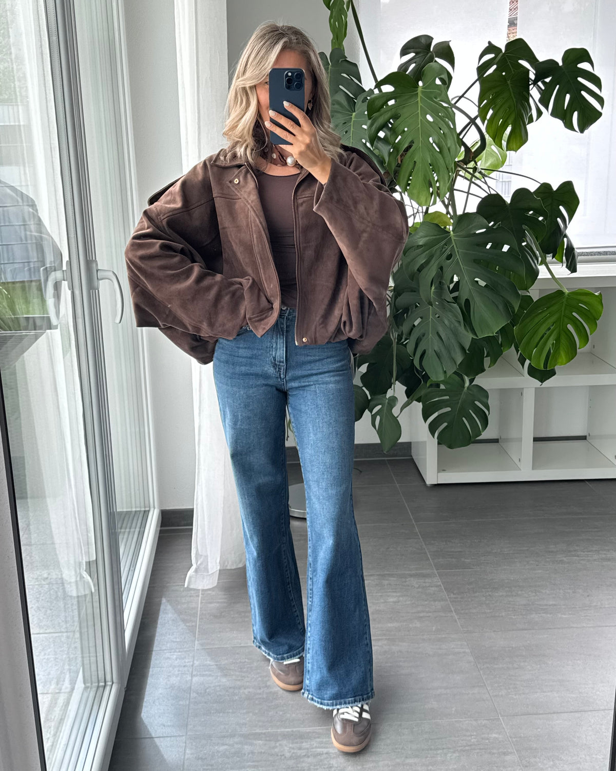 Luxe Suede Bomber Jacket BRAUN