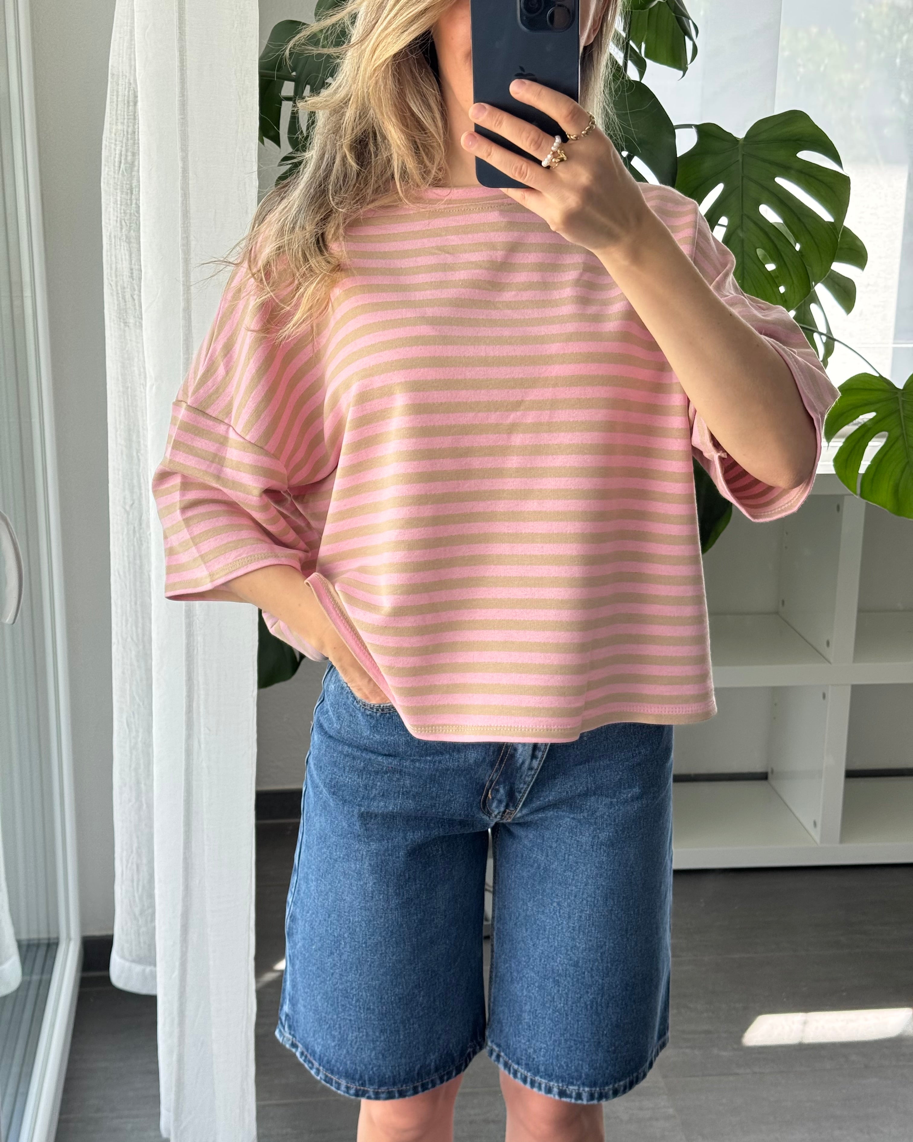 Shirt Streifenliebe Rosa Taupe