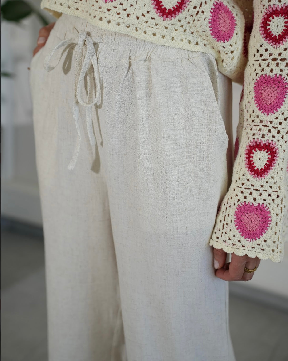 Leinenhose mit breitem Bund