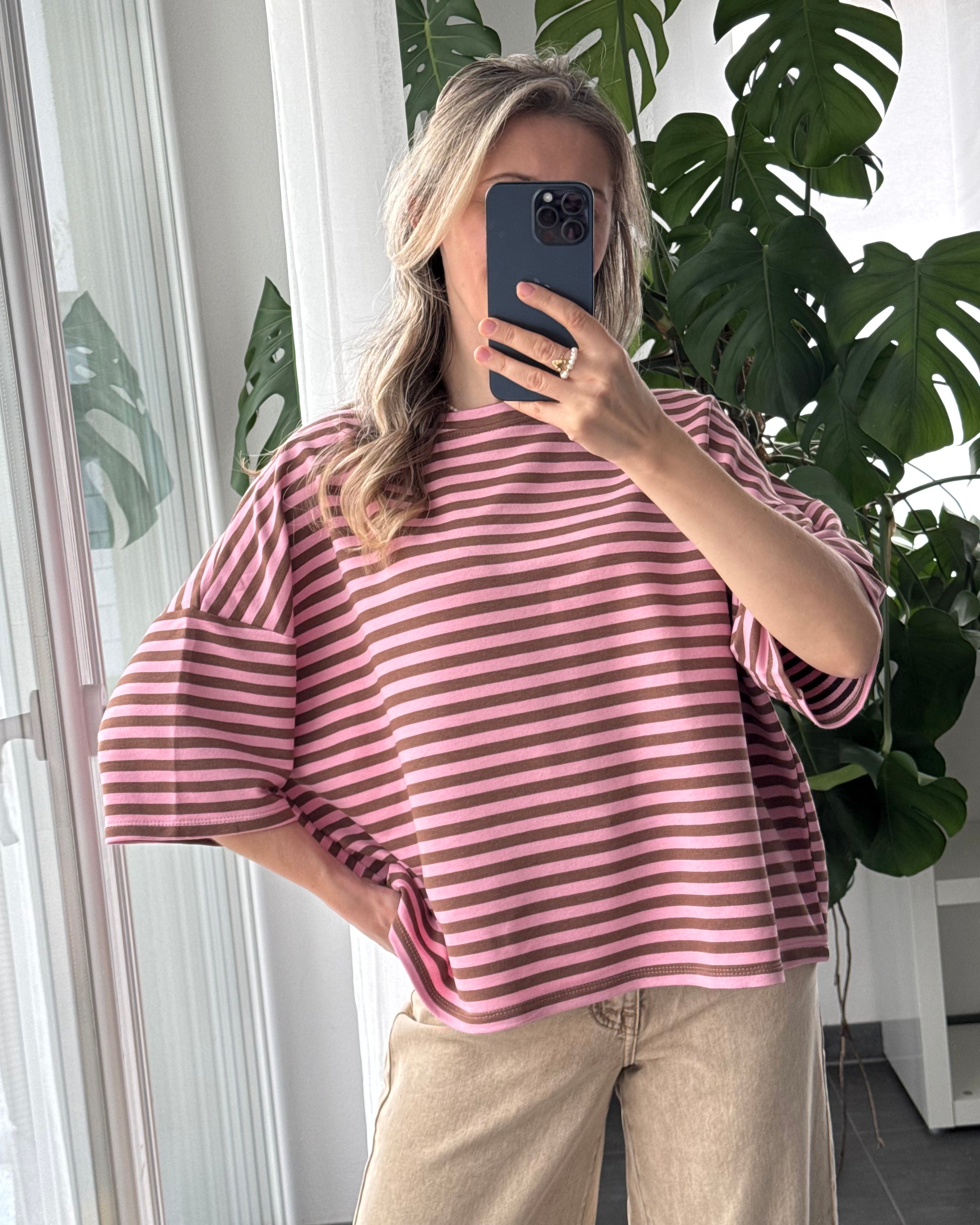 Shirt Streifenliebe Braun Rosa