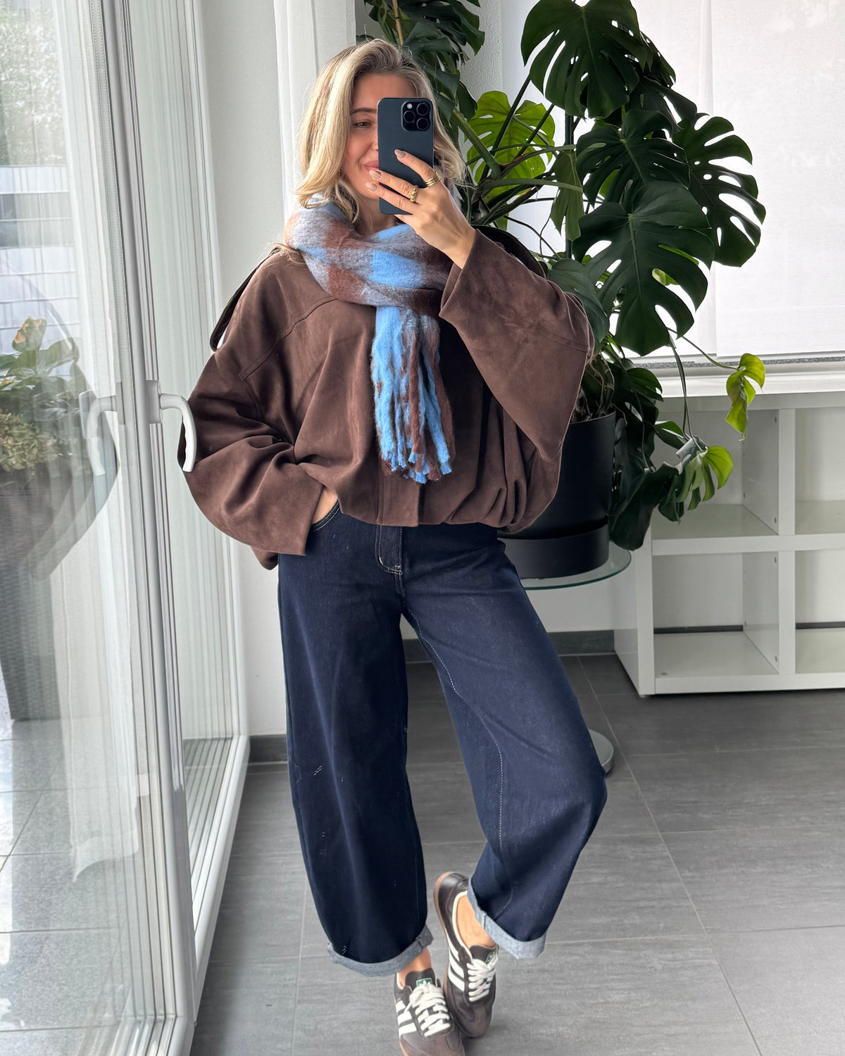 Rosalie Check Schal Blau/Braun