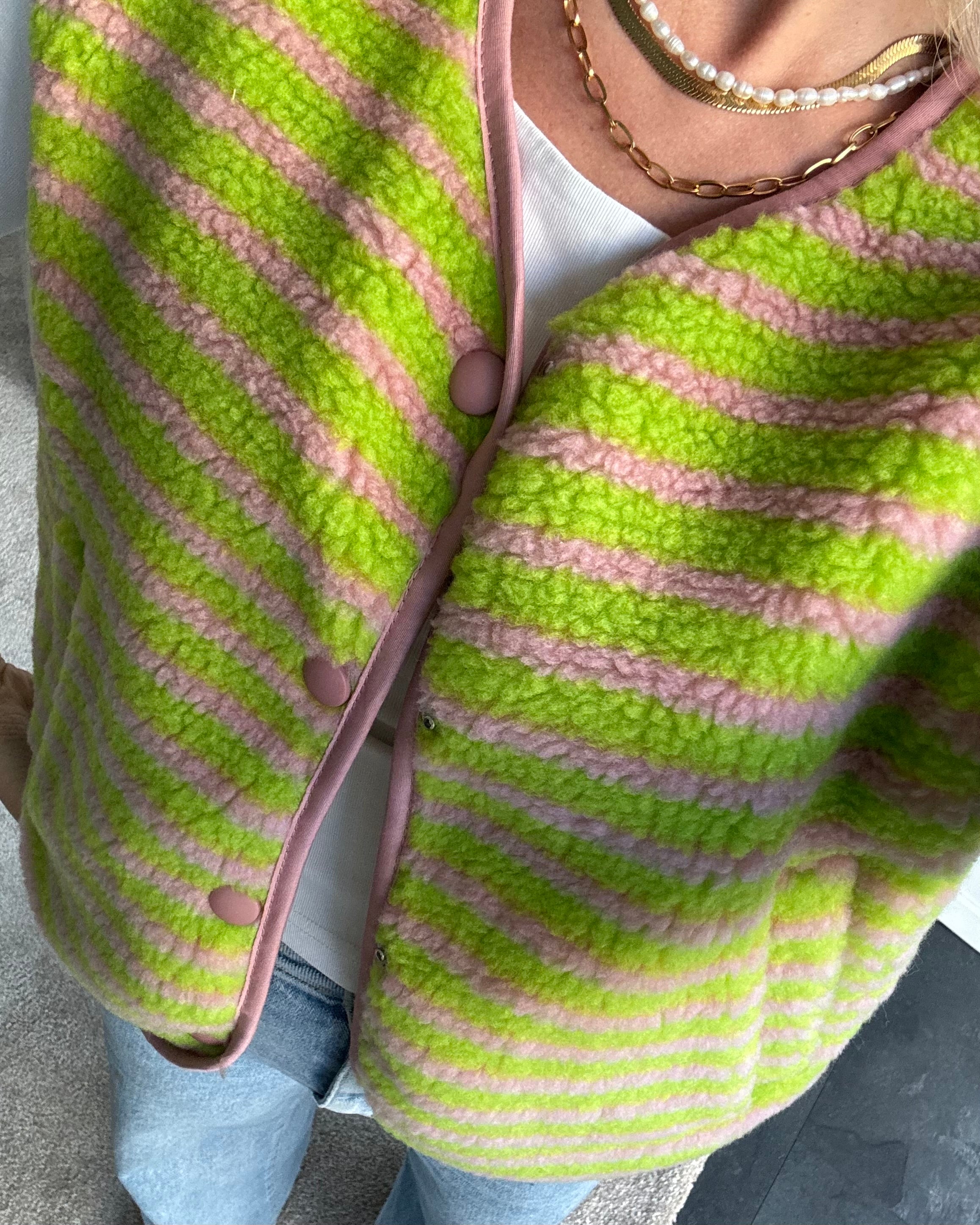 Teddyweste Stripes Matcha Grün