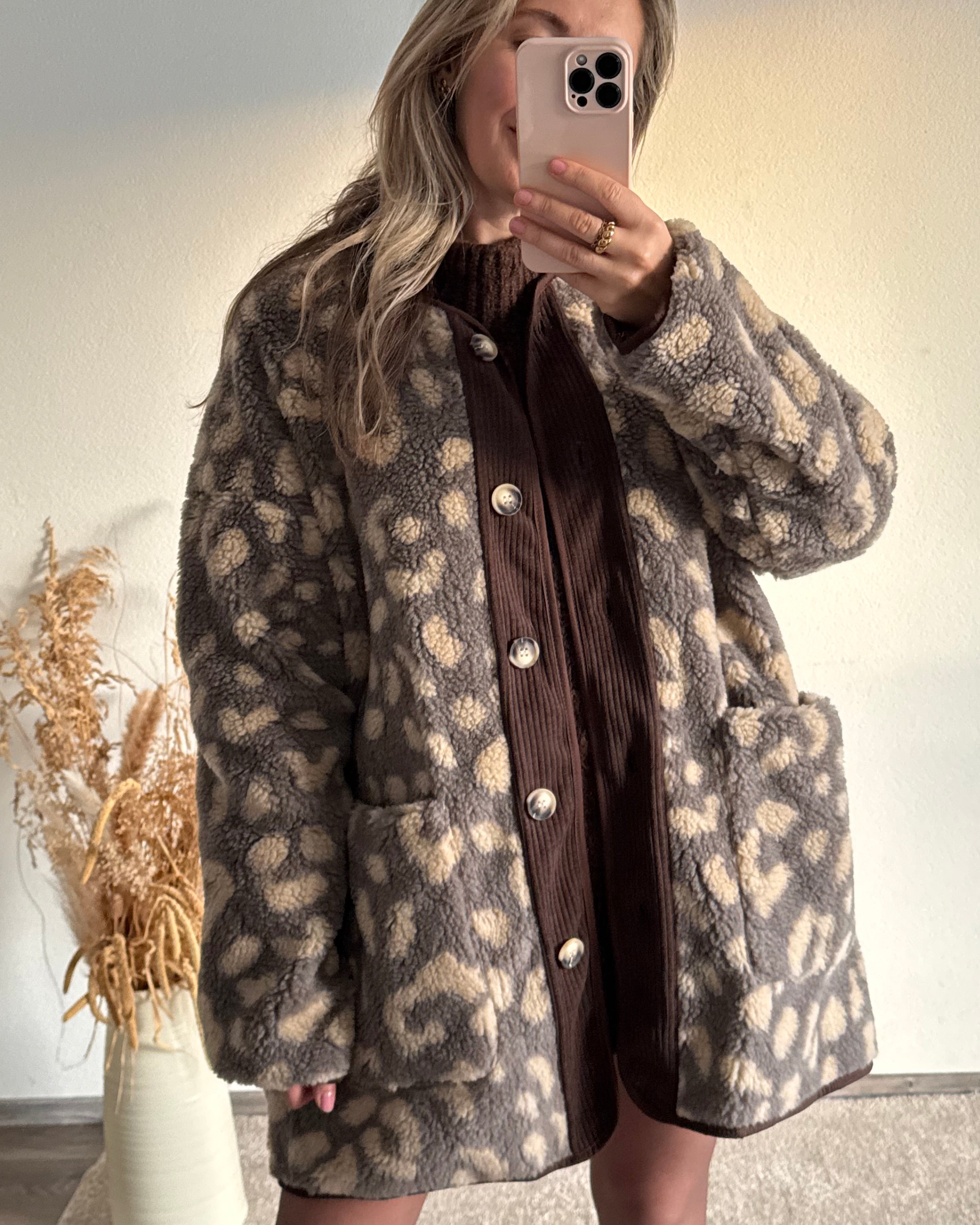 Teddy Jacke Leo Grau Beige