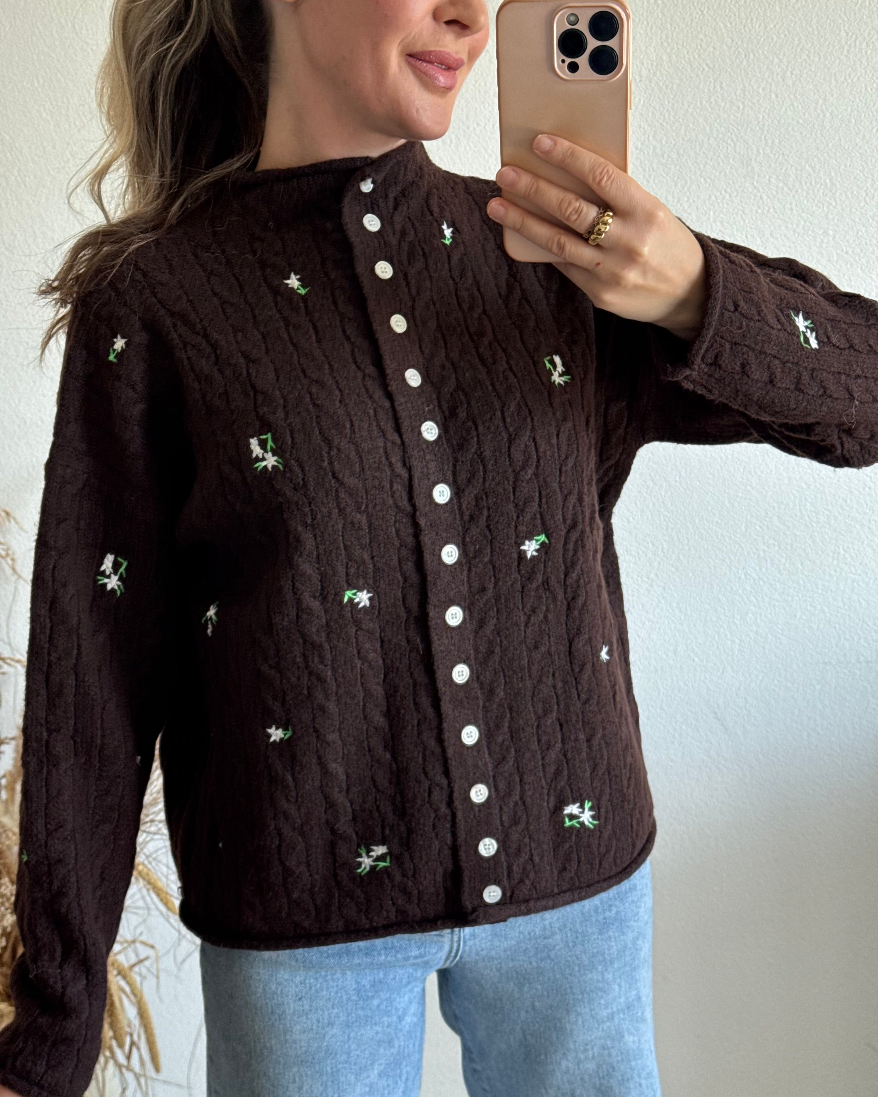 Cardigan Flower Dream DUNKELBRAUN