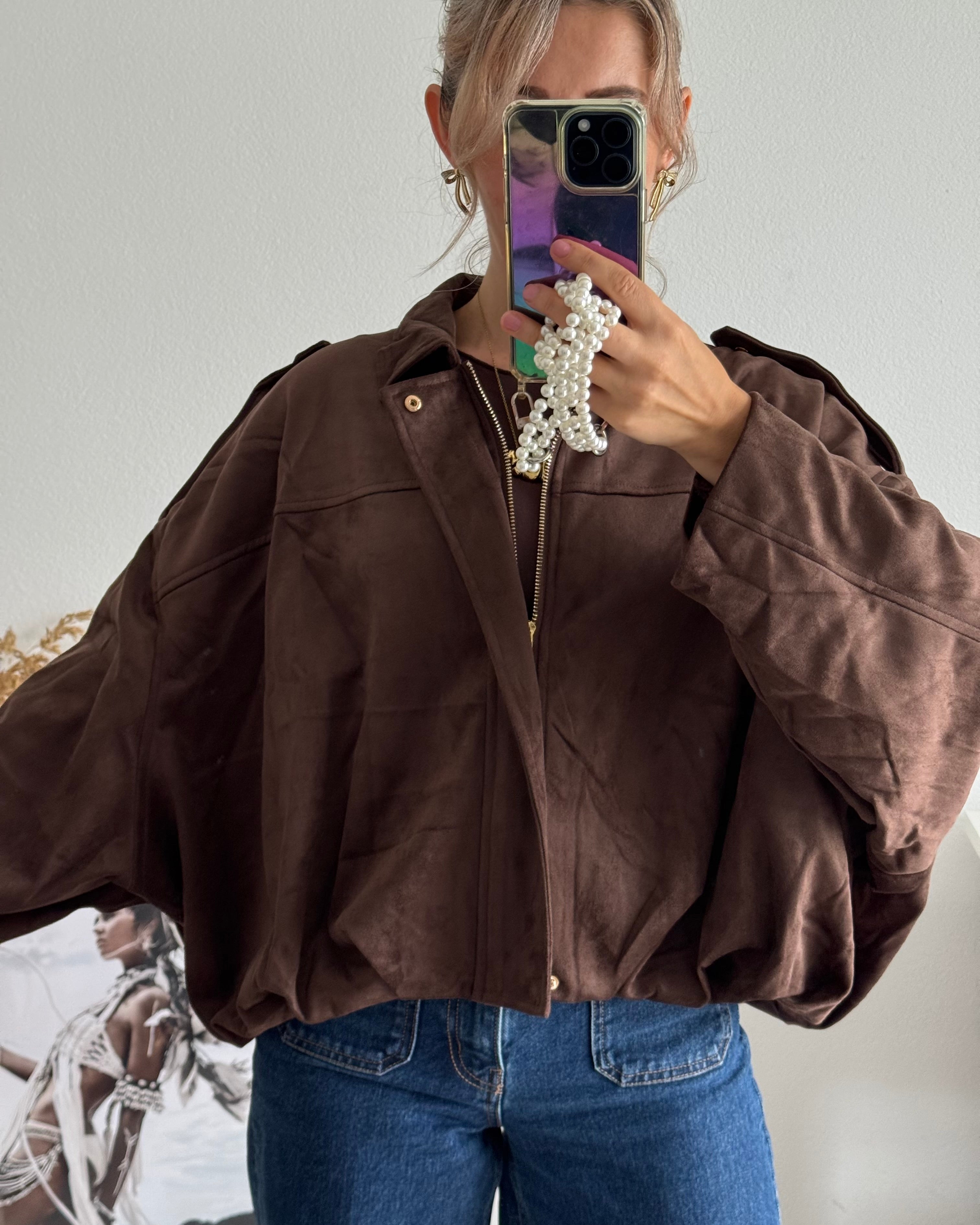 Luxe Suede Bomber Jacket BRAUN