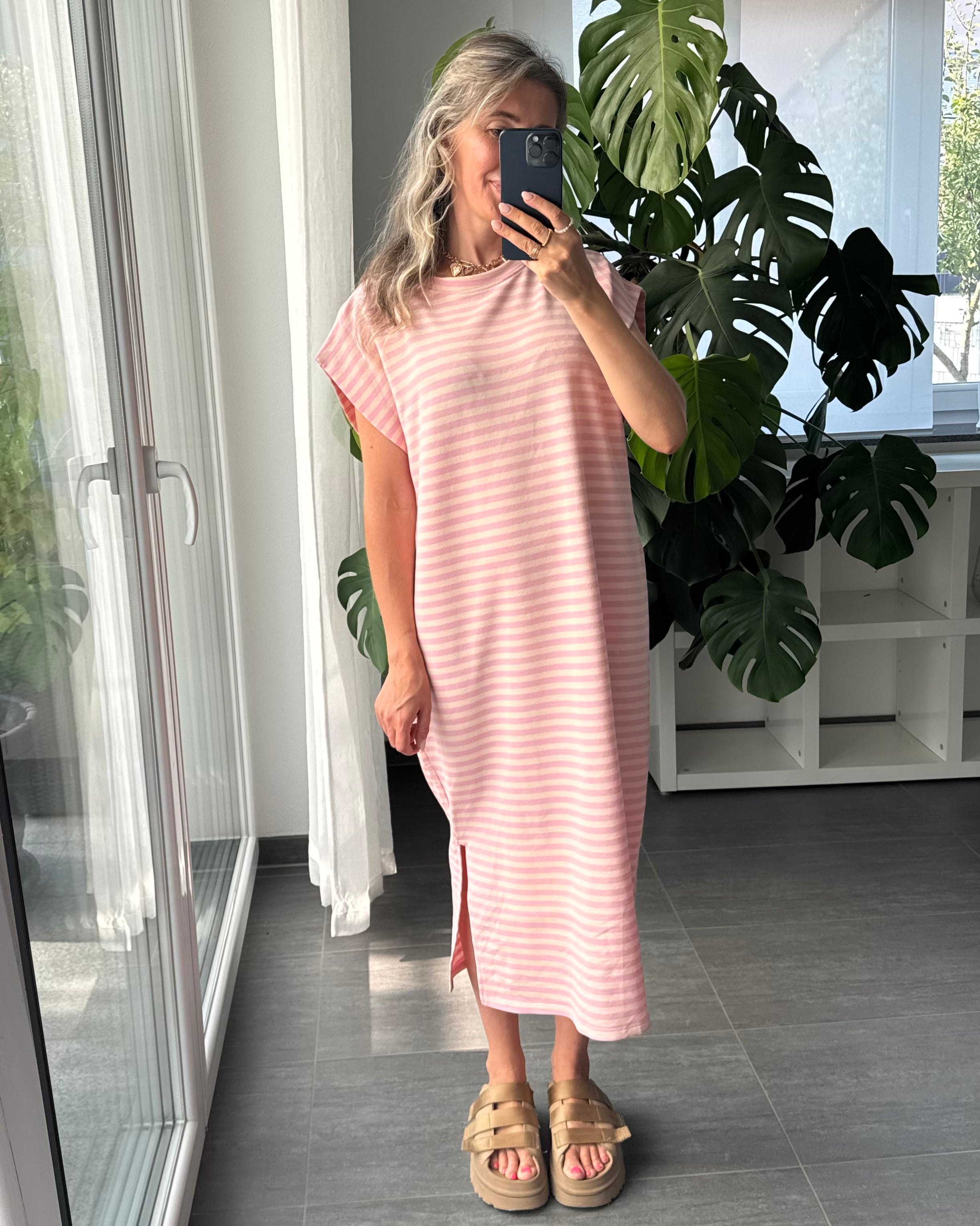 Midikleid Sienna Stripes Rosa