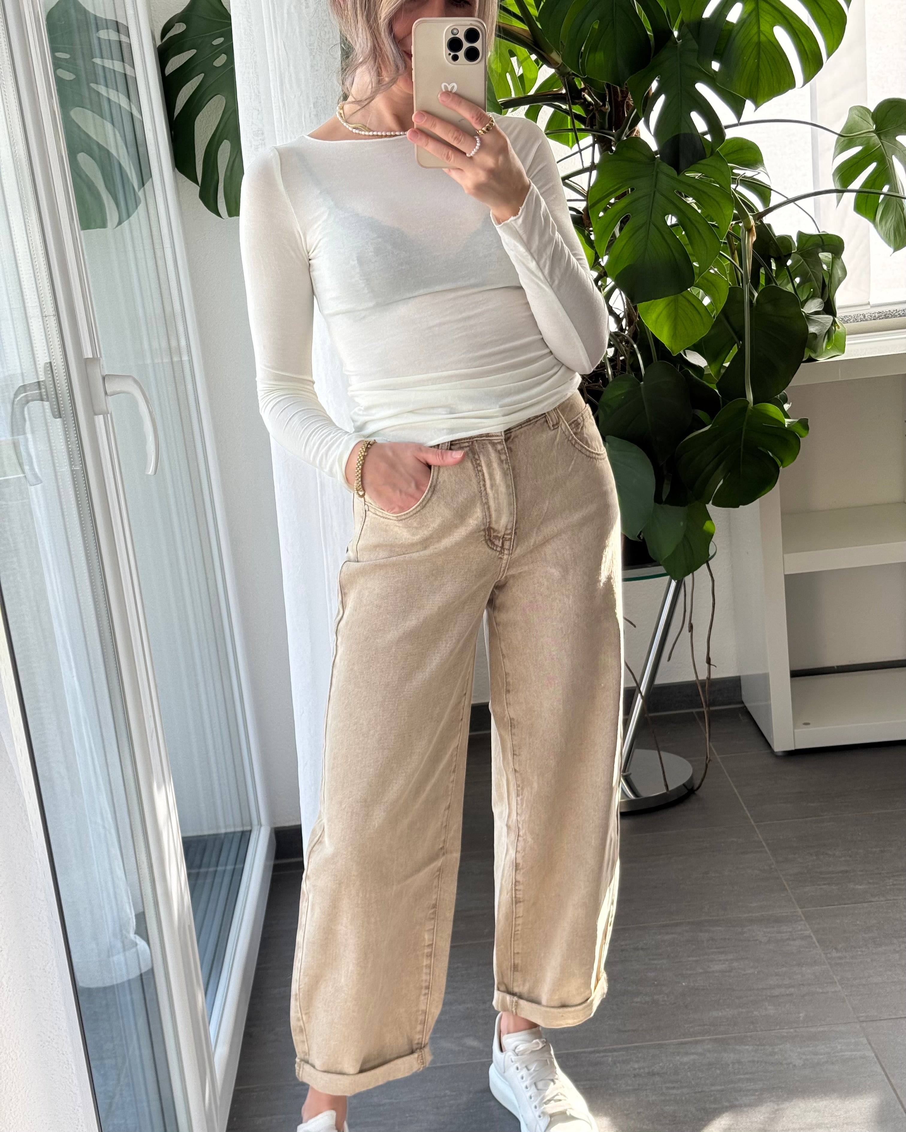Stretch Balloon Jeans Dark Beige