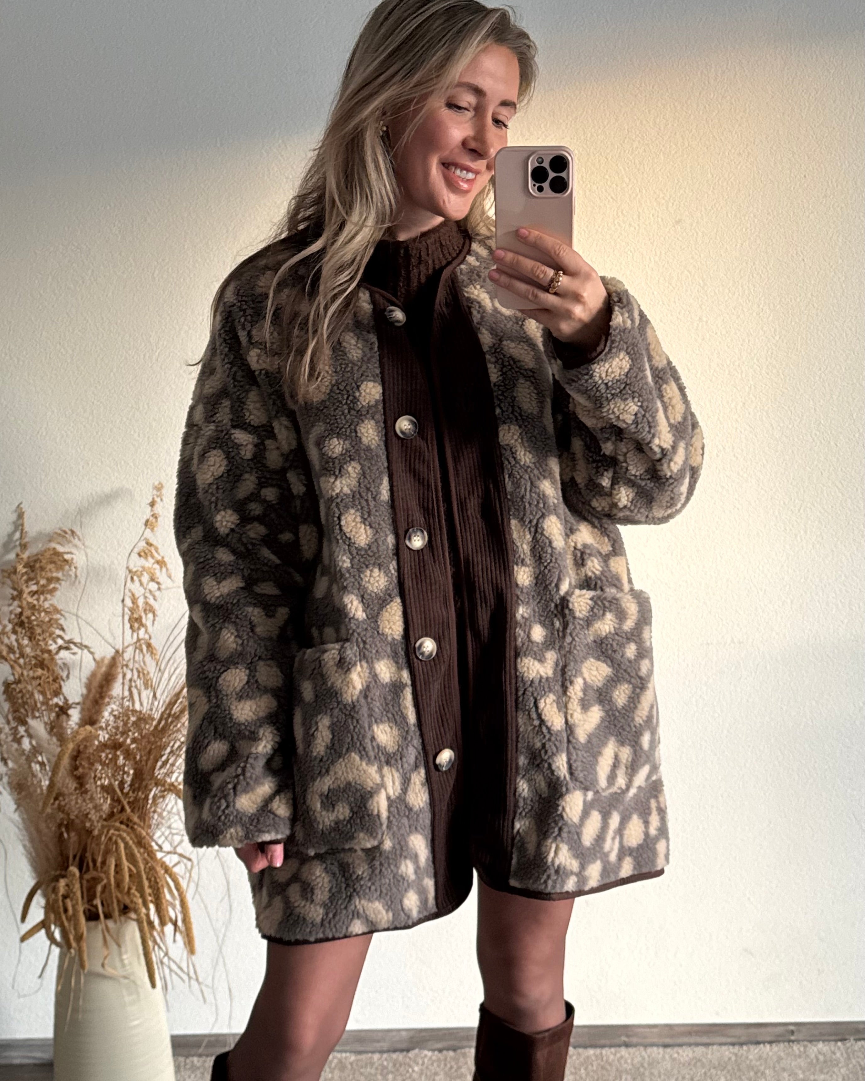 Teddy Jacke Leo Grau Beige