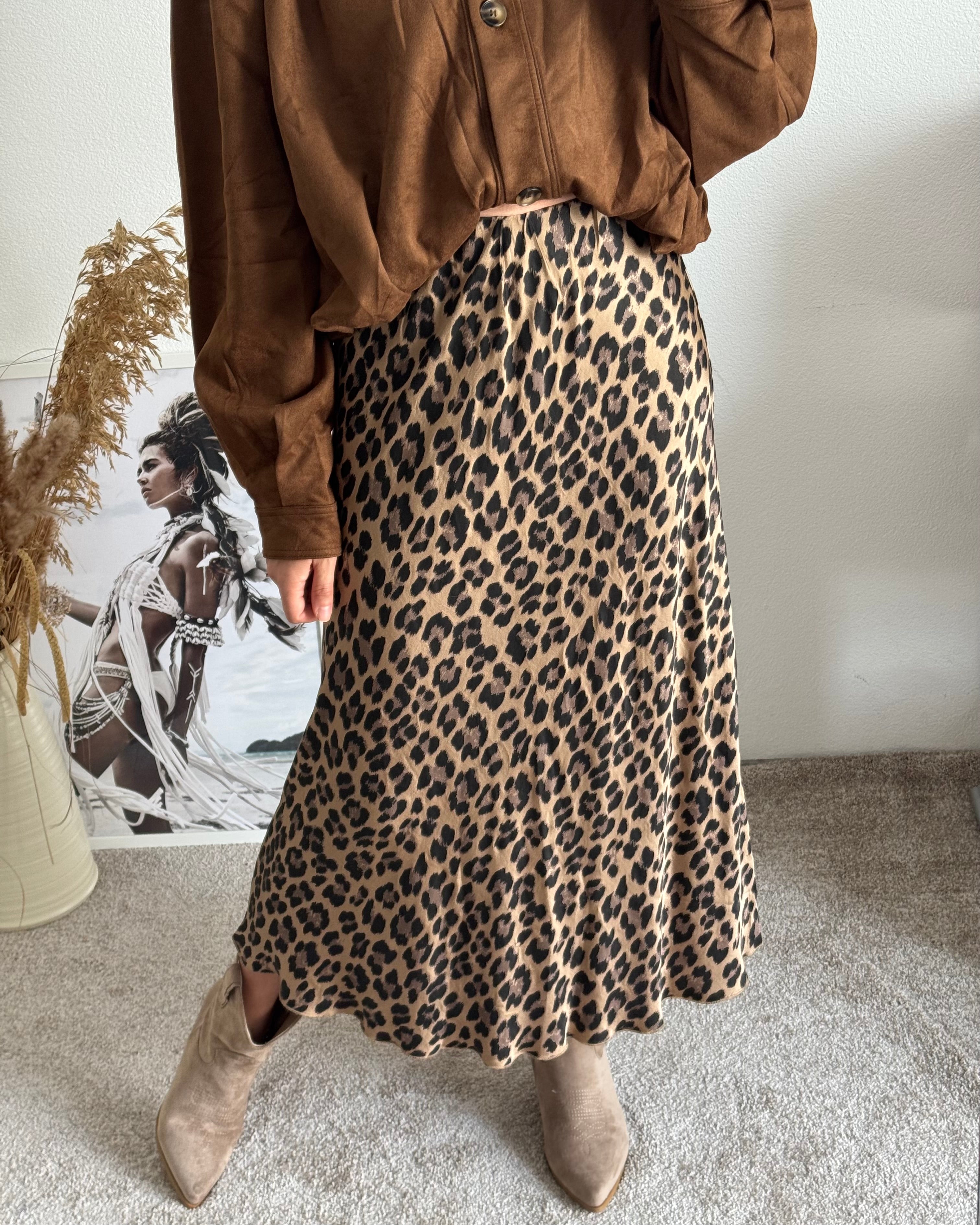 Viskoserock mit Leoprint Maja BRAUN